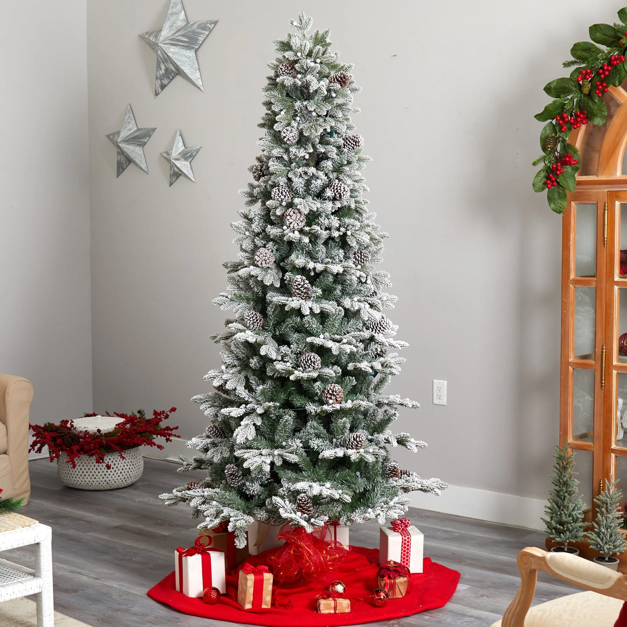 7.5' Flocked Alaskan Pre-Lit Artificial Christmas Tree 350 LED Lights and 2155 Bendable Branches - Image 8