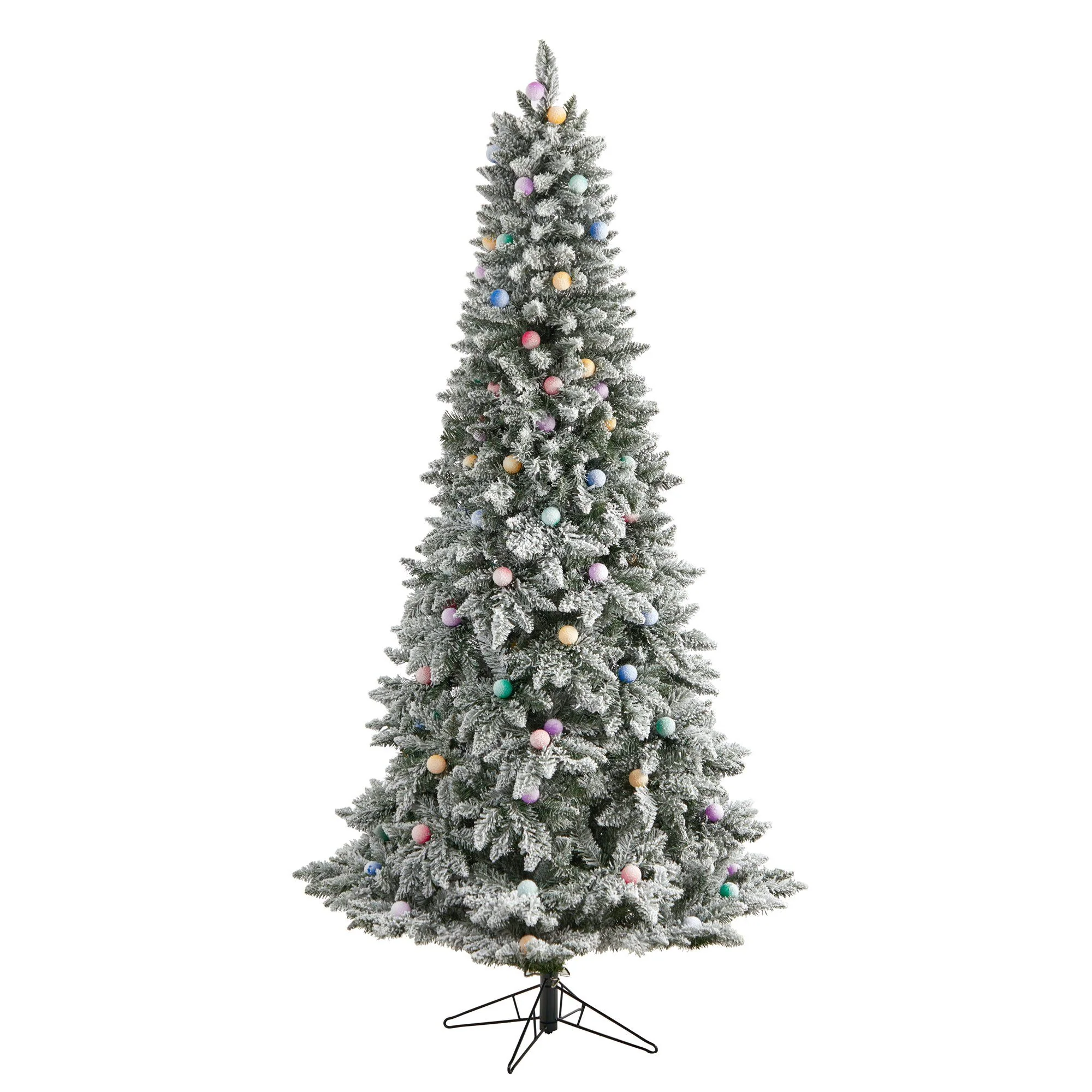 7.5' Flocked British Columbia Mountain Fir Artificial Christmas Tree with 95 Multi Color Globe Bulbs and 1113 Branches - Image 3