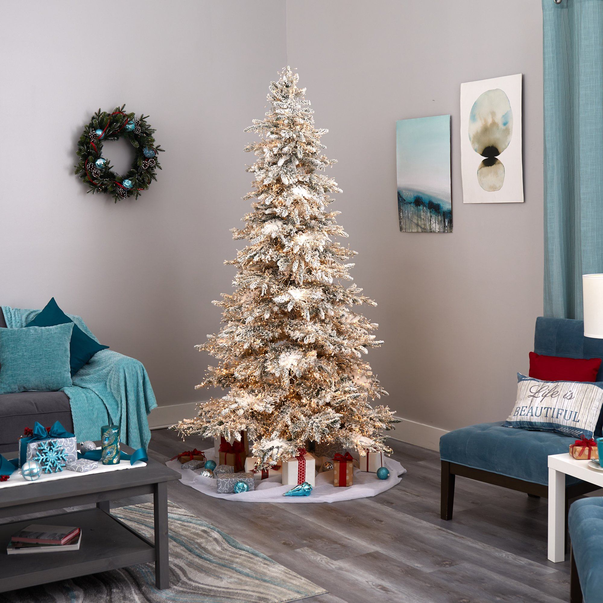 7.5' Flocked Grand Northern Rocky Fir Artificial Christmas Tree with 6672 Warm Cluster (Multifunction) LED Lights and 1071 Bendable Branches - Image 5