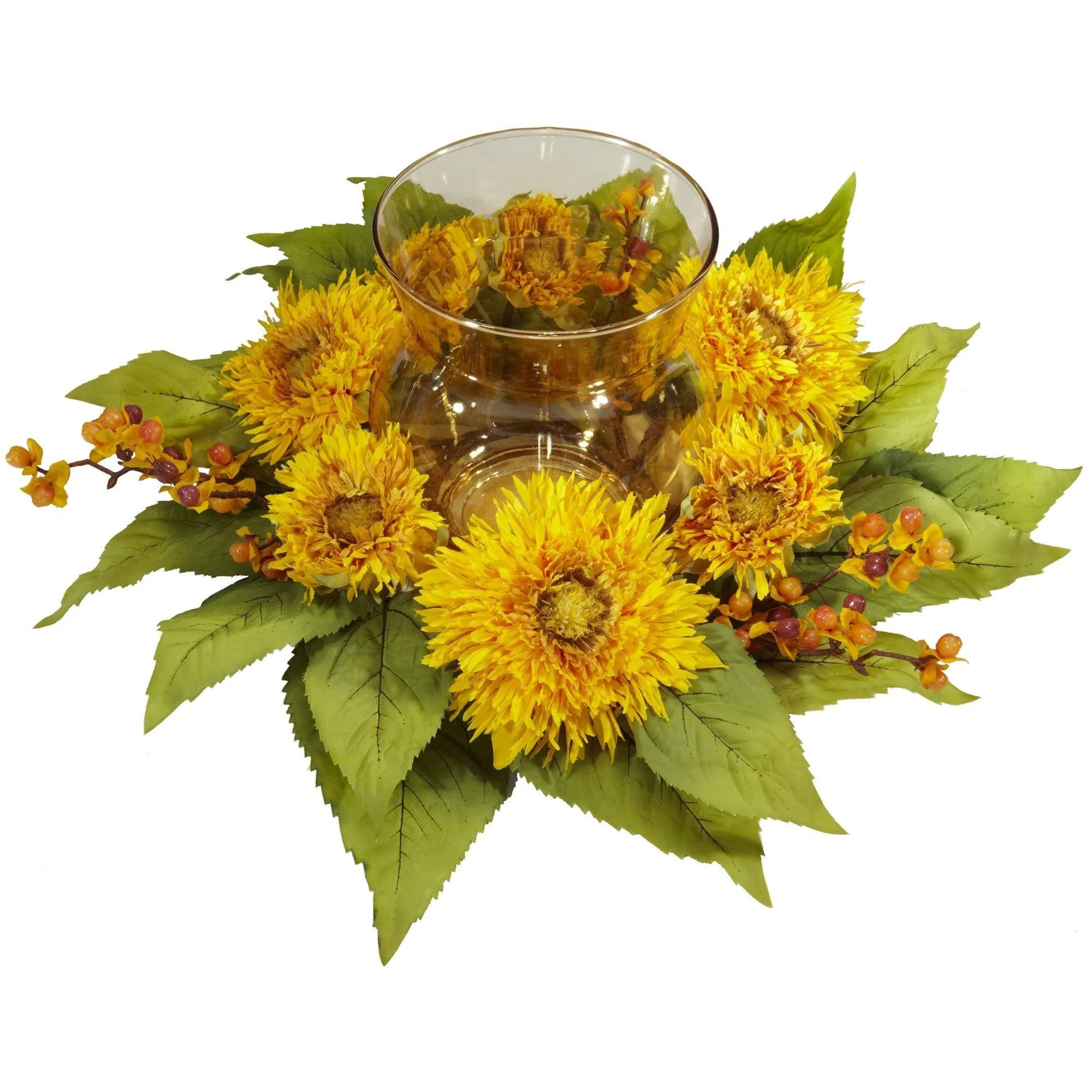 Golden Sunflower Candle Holder Silk Flower Arrangement - Image 2