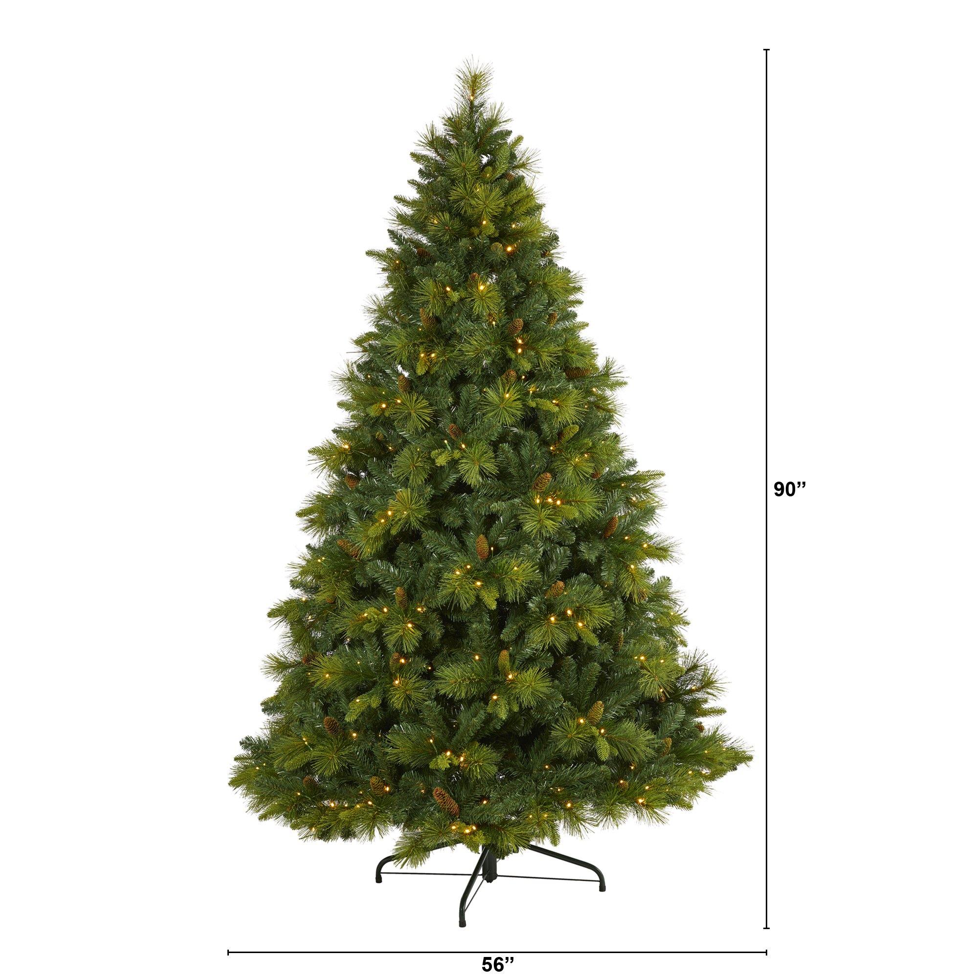 7.5’ North Carolina Mixed Pine Artificial Christmas Tree with 470 Warm White LED Lights, 1895 Bendable Branches and Pinecones - Image 2