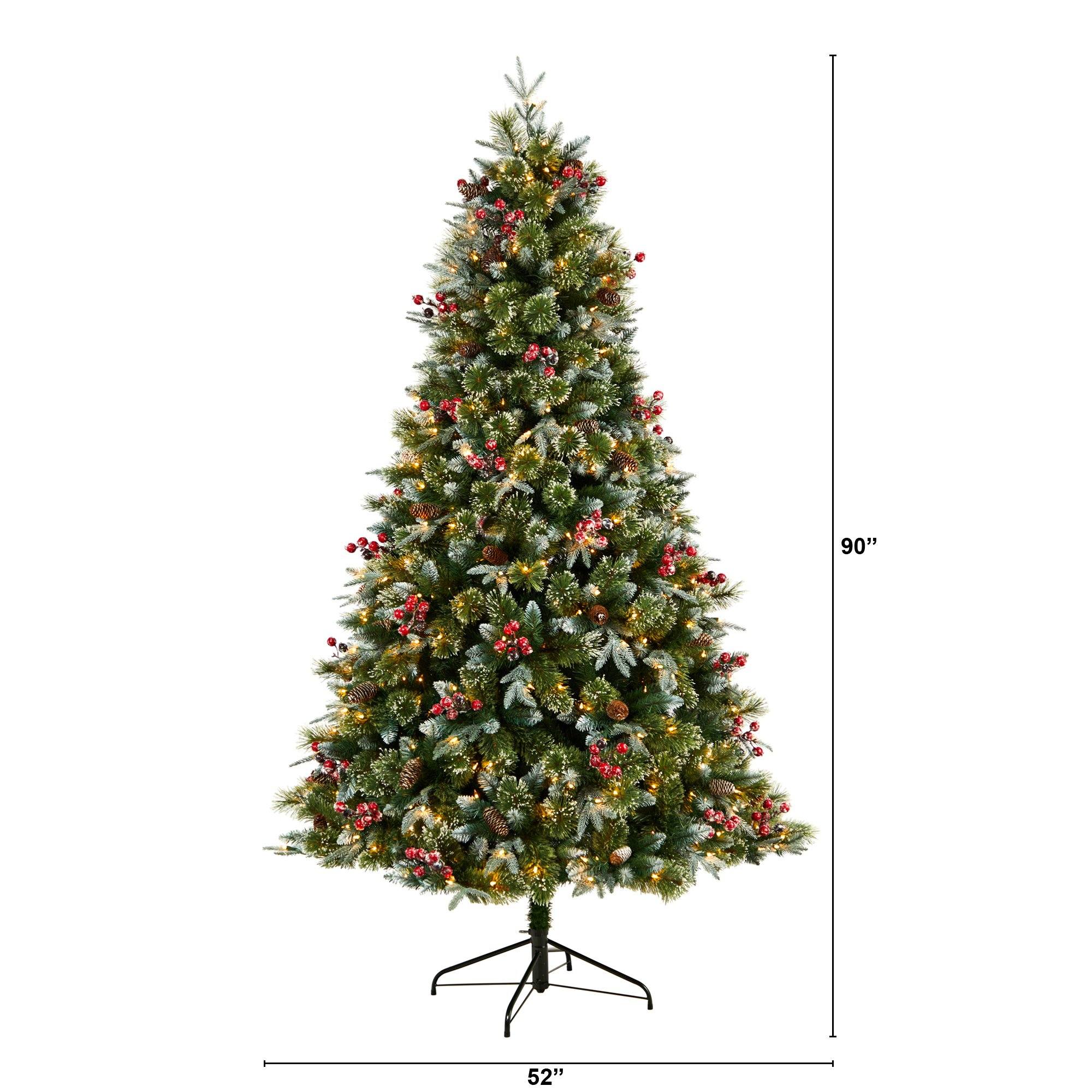 7.5' Snow Tipped Aspen Spruce Pre-Lit Tree with 450 LED lights, Berries and Pinecones - Image 2