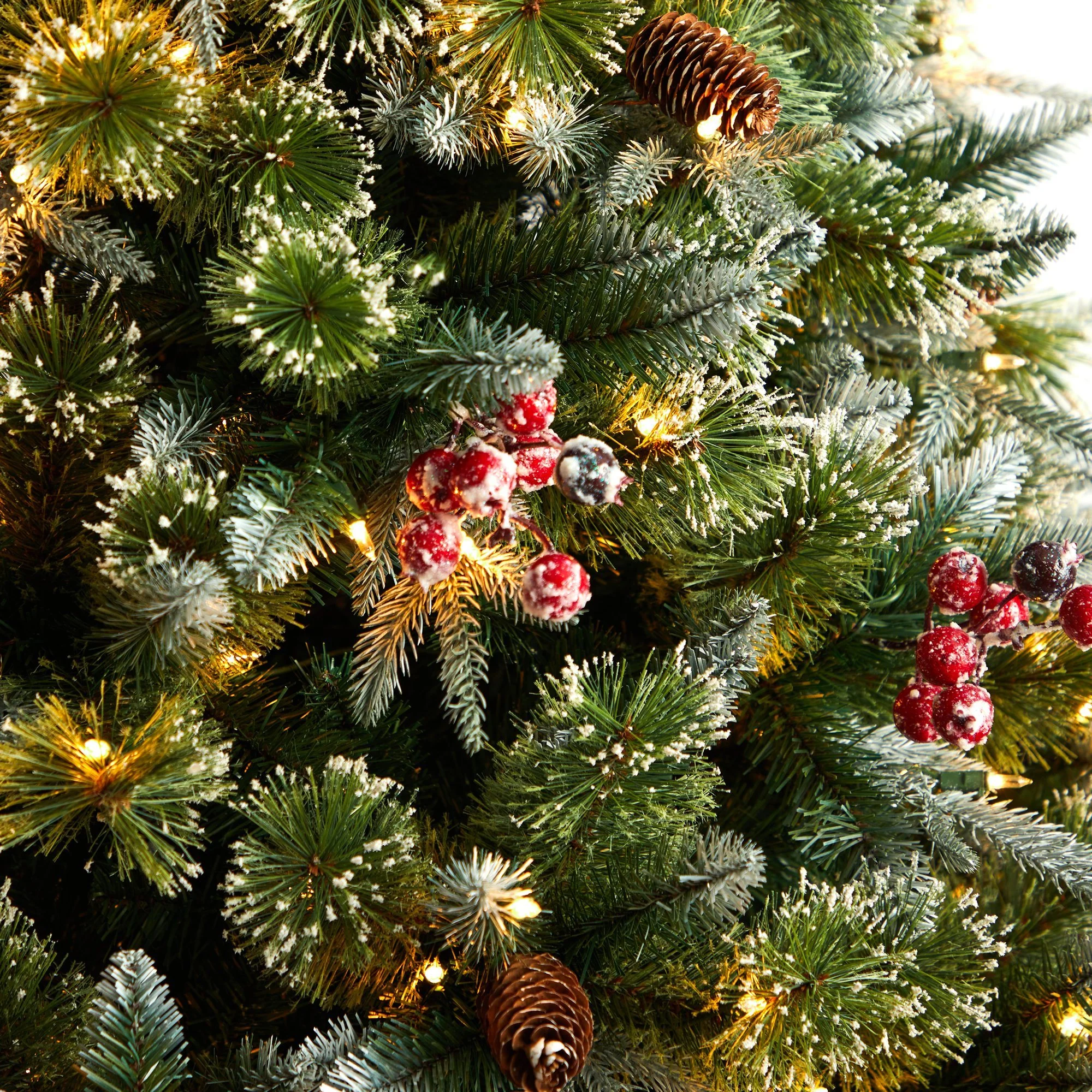 7.5' Snow Tipped Aspen Spruce Pre-Lit Tree with 450 LED lights, Berries and Pinecones - Image 4