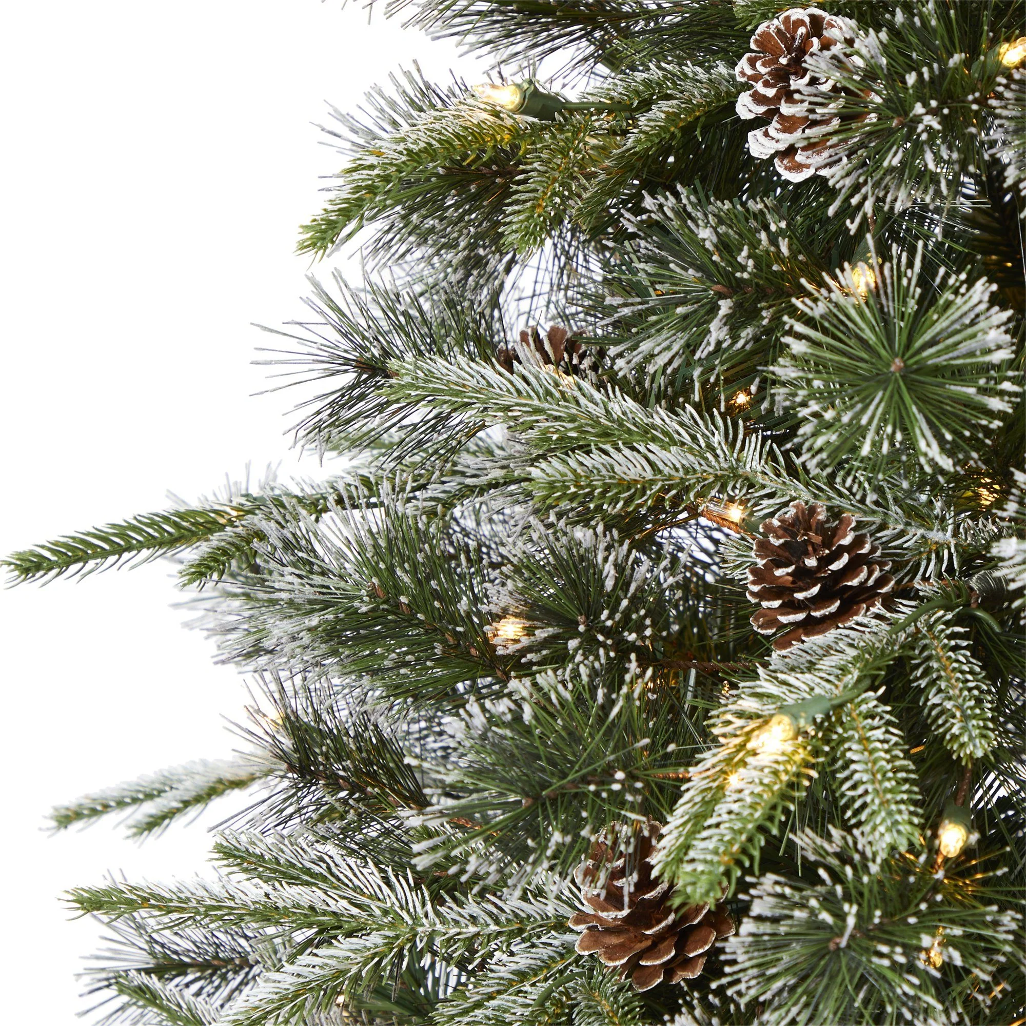 7.5’ Snowed Tipped Clermont Mixed Pine Artificial Christmas Tree with 600 Clear LED Lights, Pine Cones and 1784 Bendable Branches - Image 3