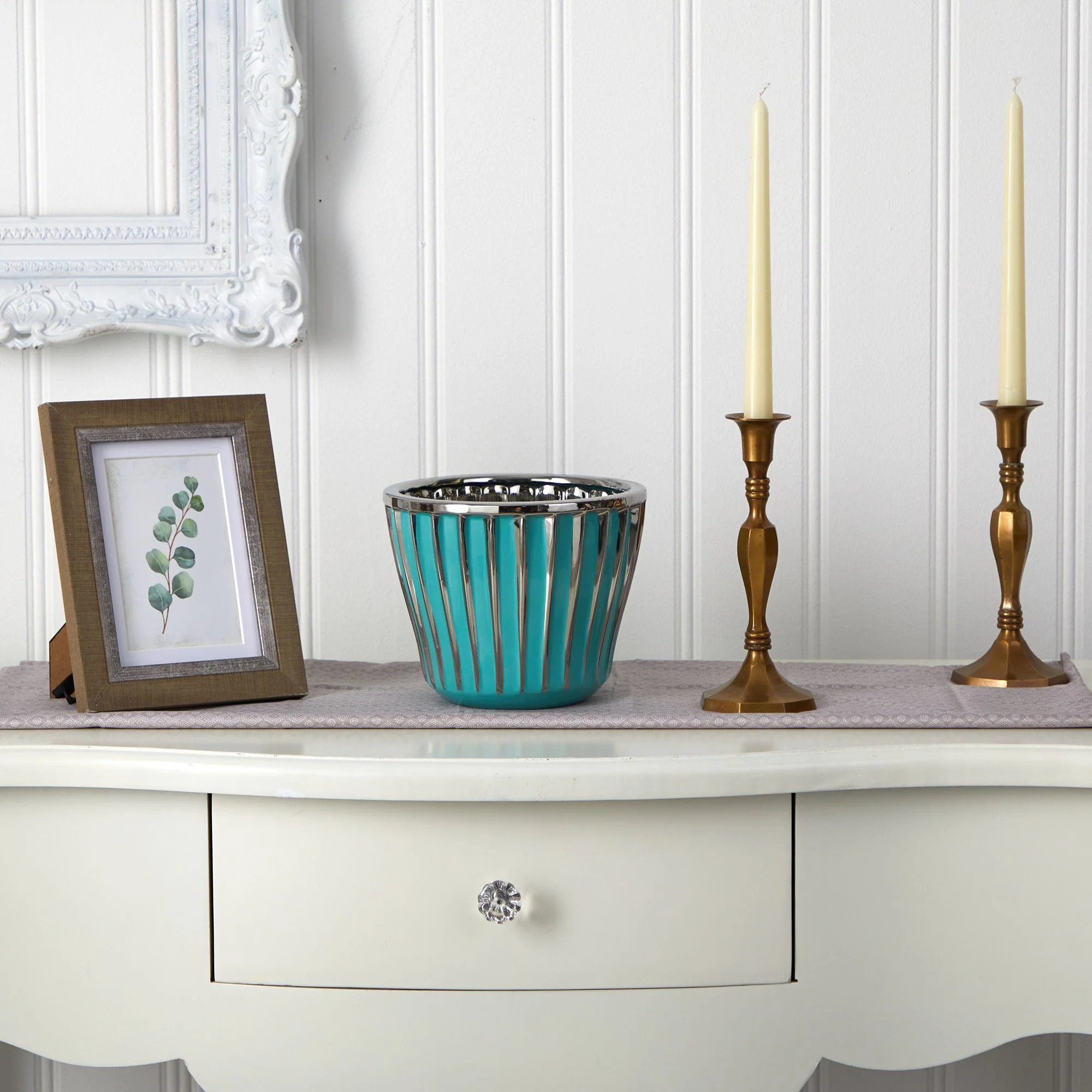7.5” Turquoise Vase with Silver Trimming - Image 3