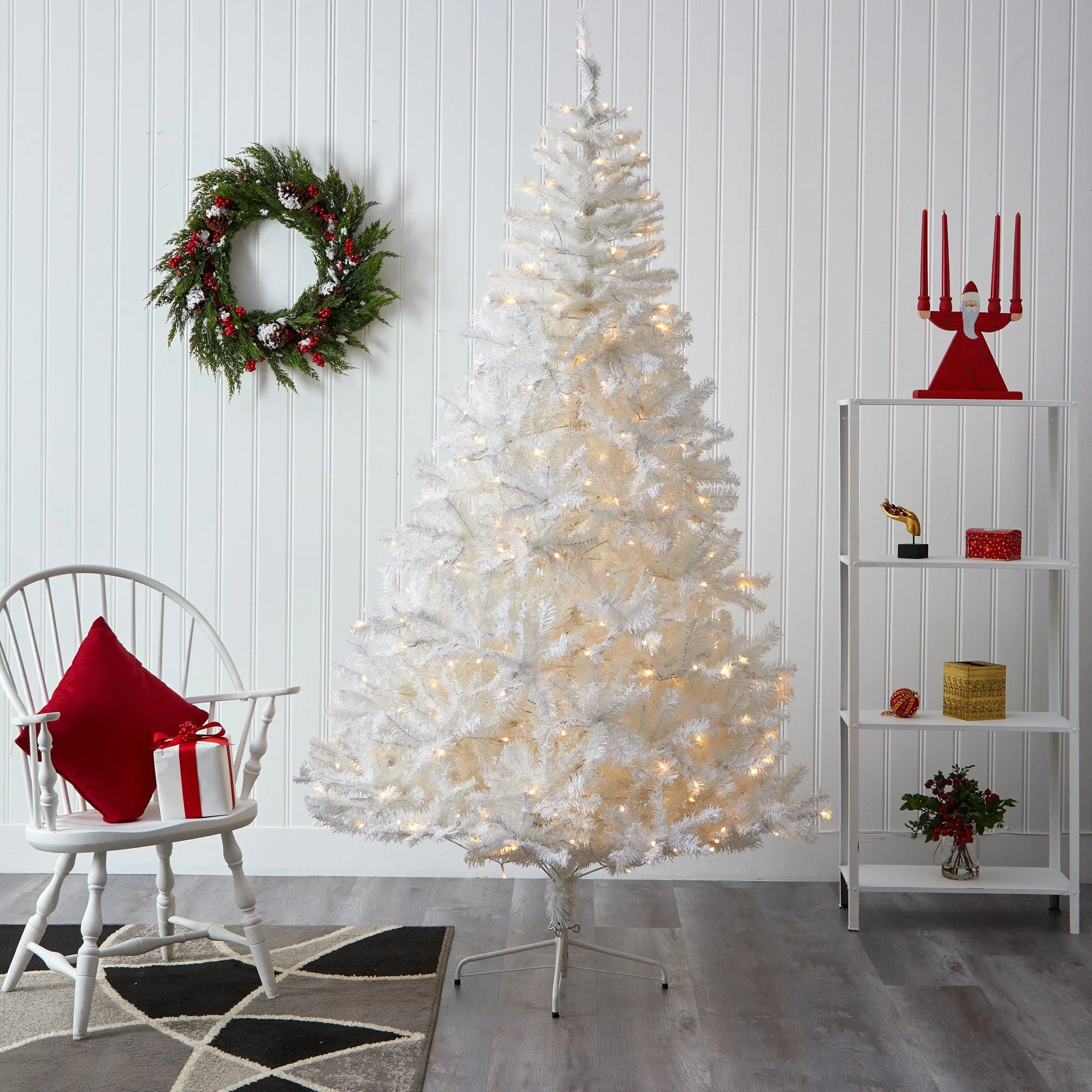 7.5' White Artificial Christmas Tree with 1380 Bendable Branches and 400 Clear LED Lights - Image 6
