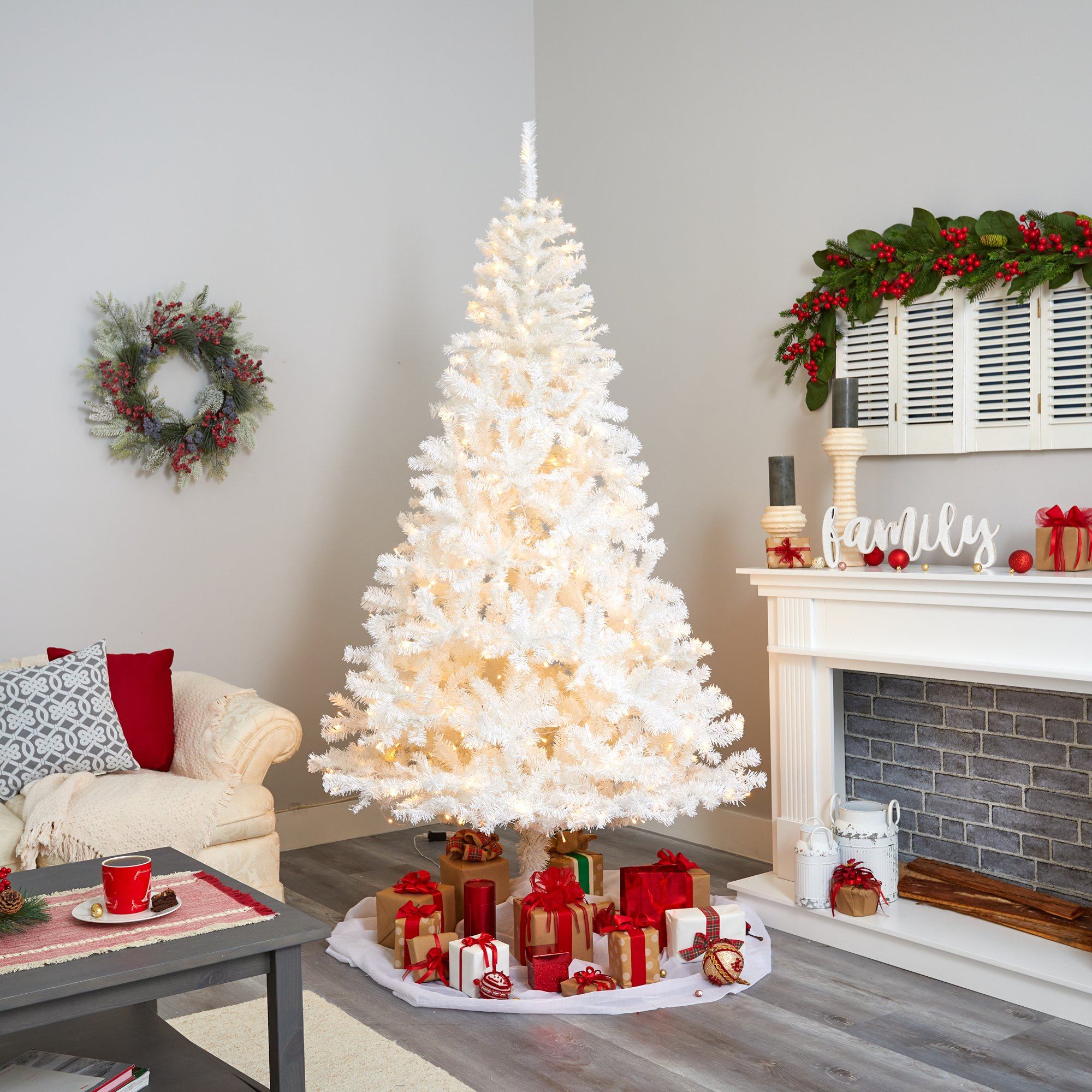 7.5' White Artificial Christmas Tree with 1380 Bendable Branches and 400 Clear LED Lights - Image 7