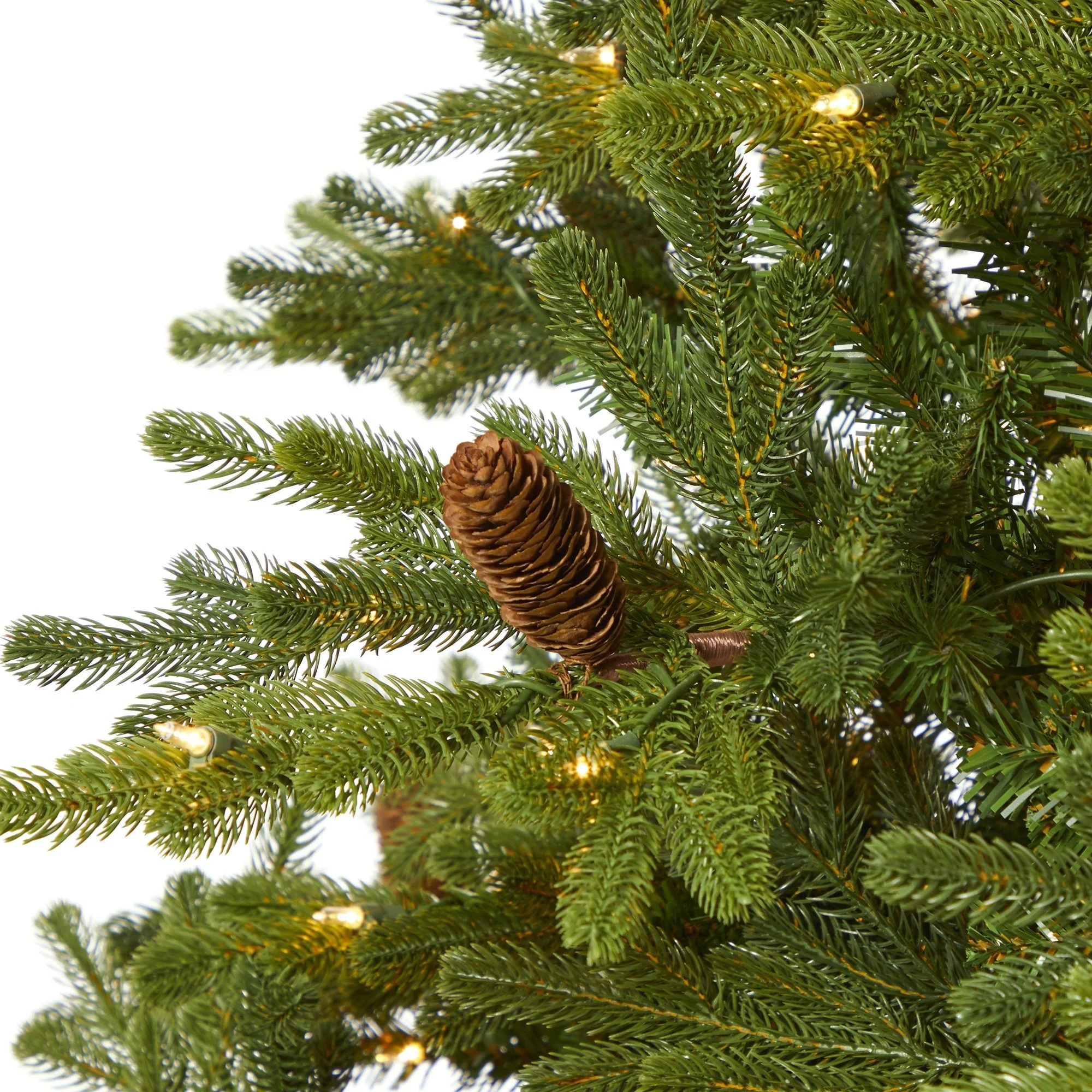 7.5’ Yukon Mountain Fir Artificial Christmas Tree with 600 Clear Lights, Pine Cones and 1740 Bendable Branches - Image 4