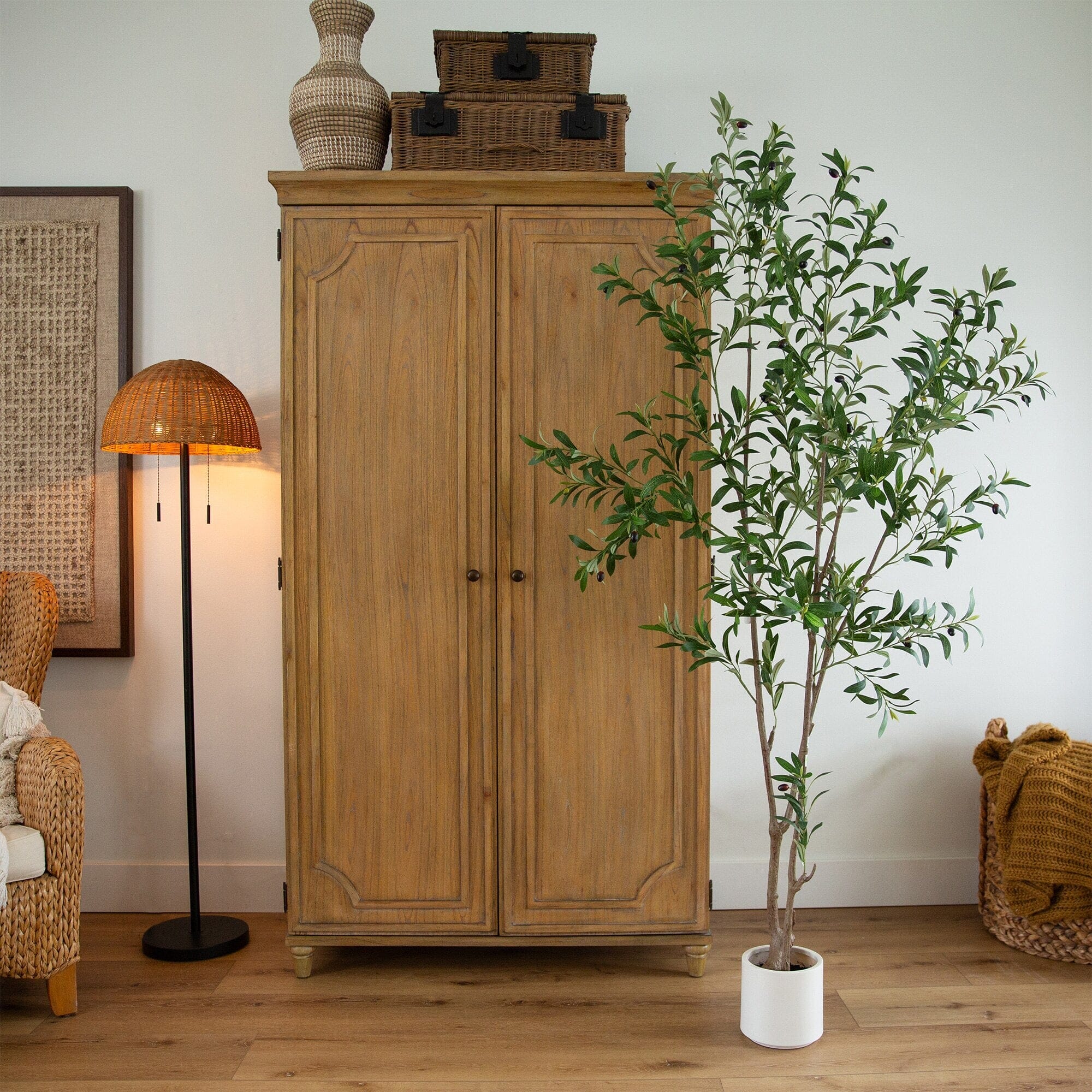 7’ Artificial Minimalist Olive Tree in White Decorative Planter - Image 3
