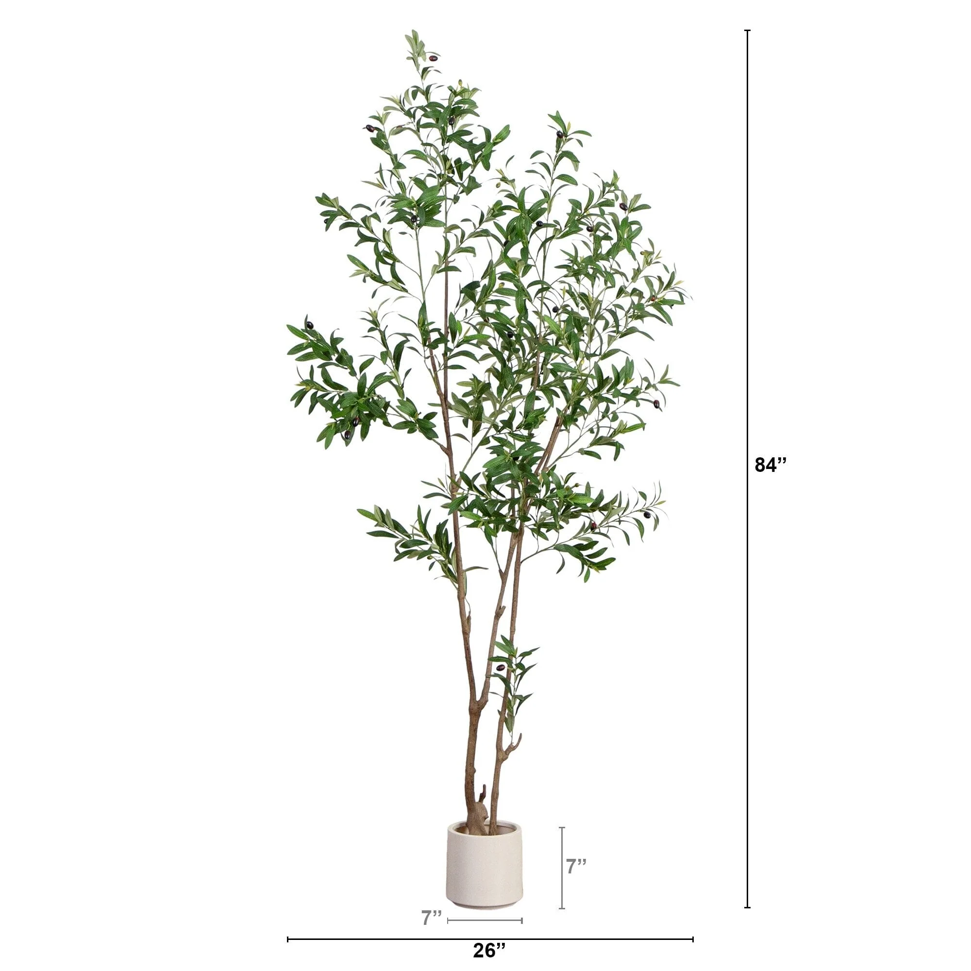 7’ Artificial Minimalist Olive Tree in White Decorative Planter - Image 7