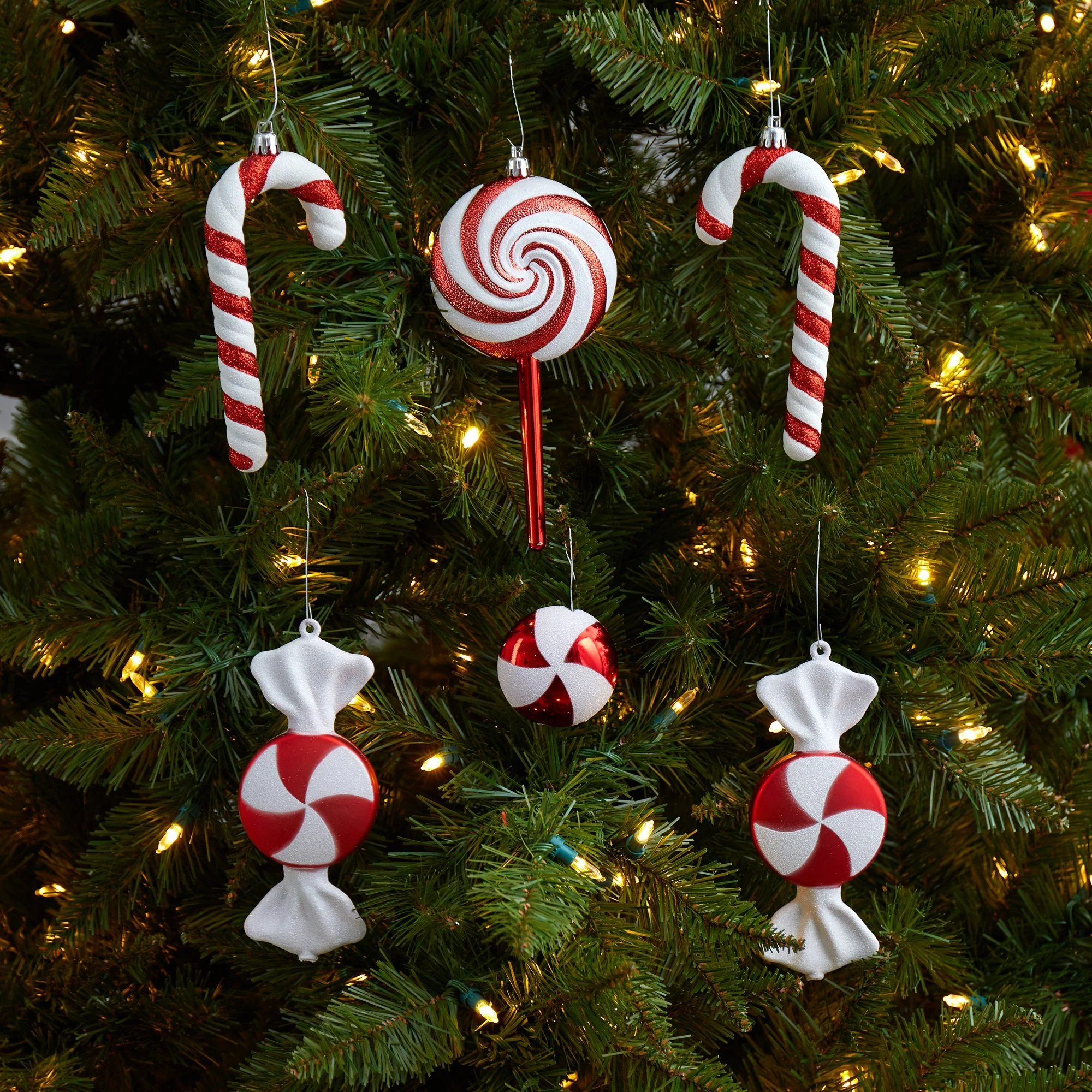 7” Assorted Candy Cane Holiday Christmas Deluxe Shatterproof Ornament Set of 6 - Image 2