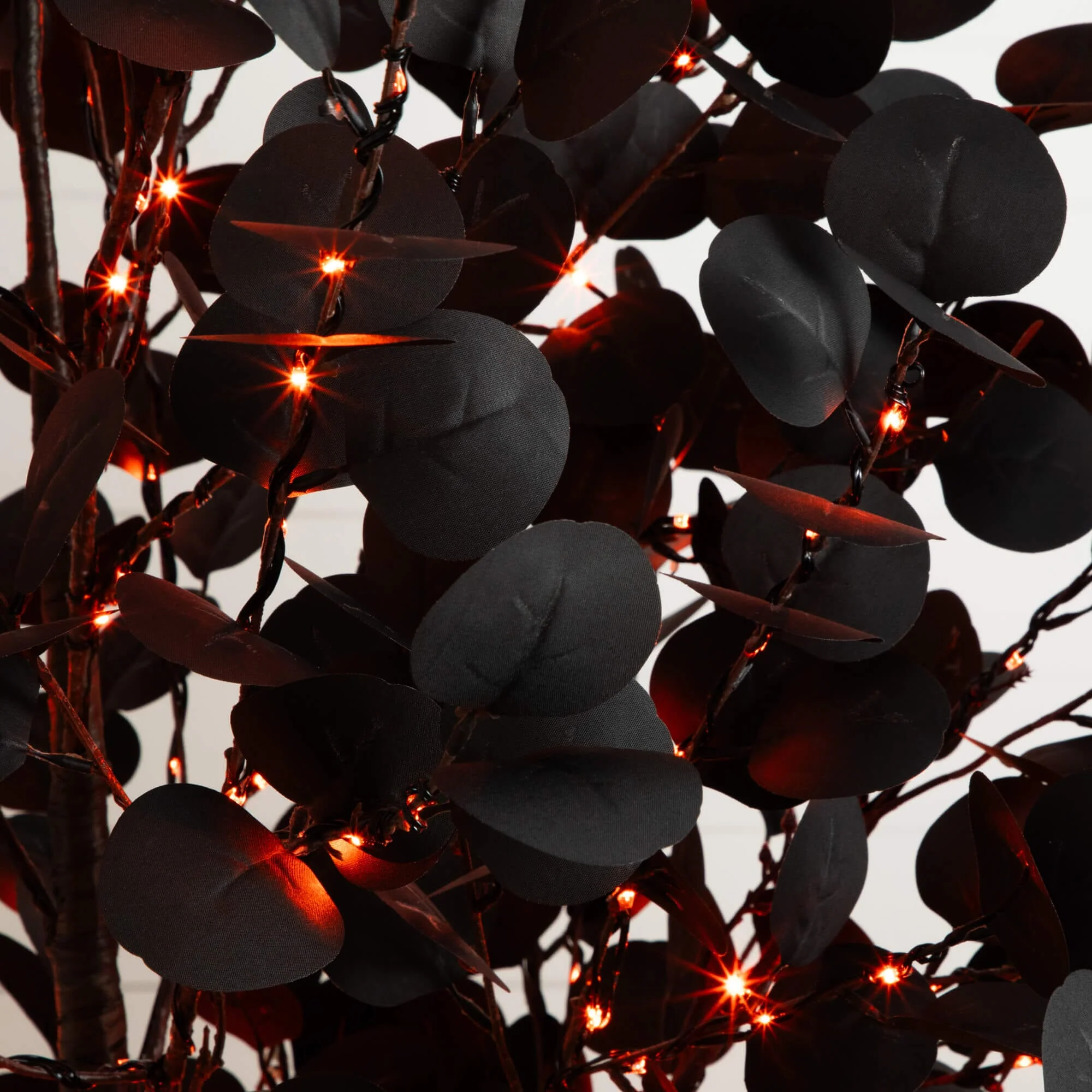 7' Pre-Lit Artificial Halloween Black Eucalyptus Tree with 420 Orange & Purple LED Lights - Image 2