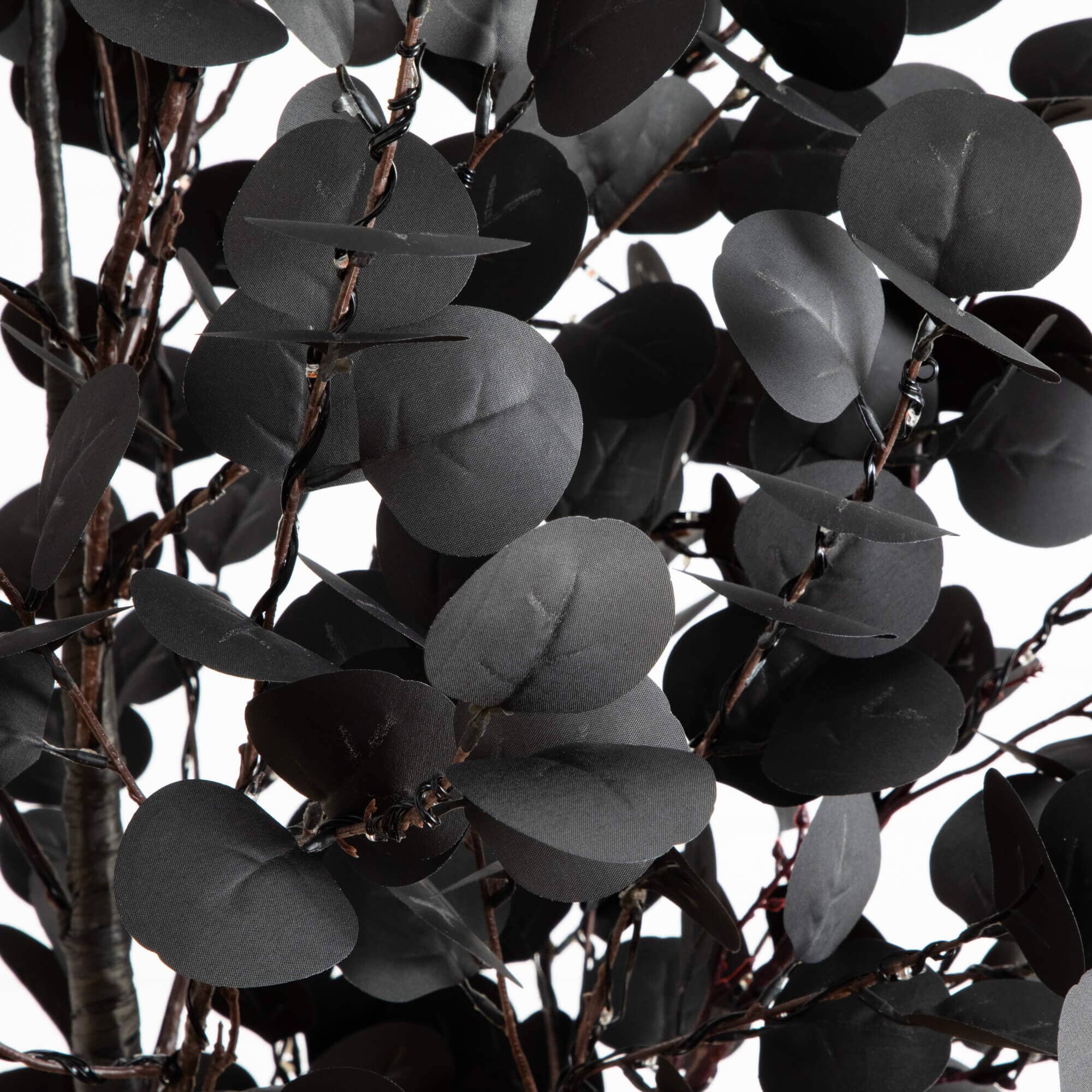 7' Pre-Lit Artificial Halloween Black Eucalyptus Tree with 420 Orange & Purple LED Lights - Image 7