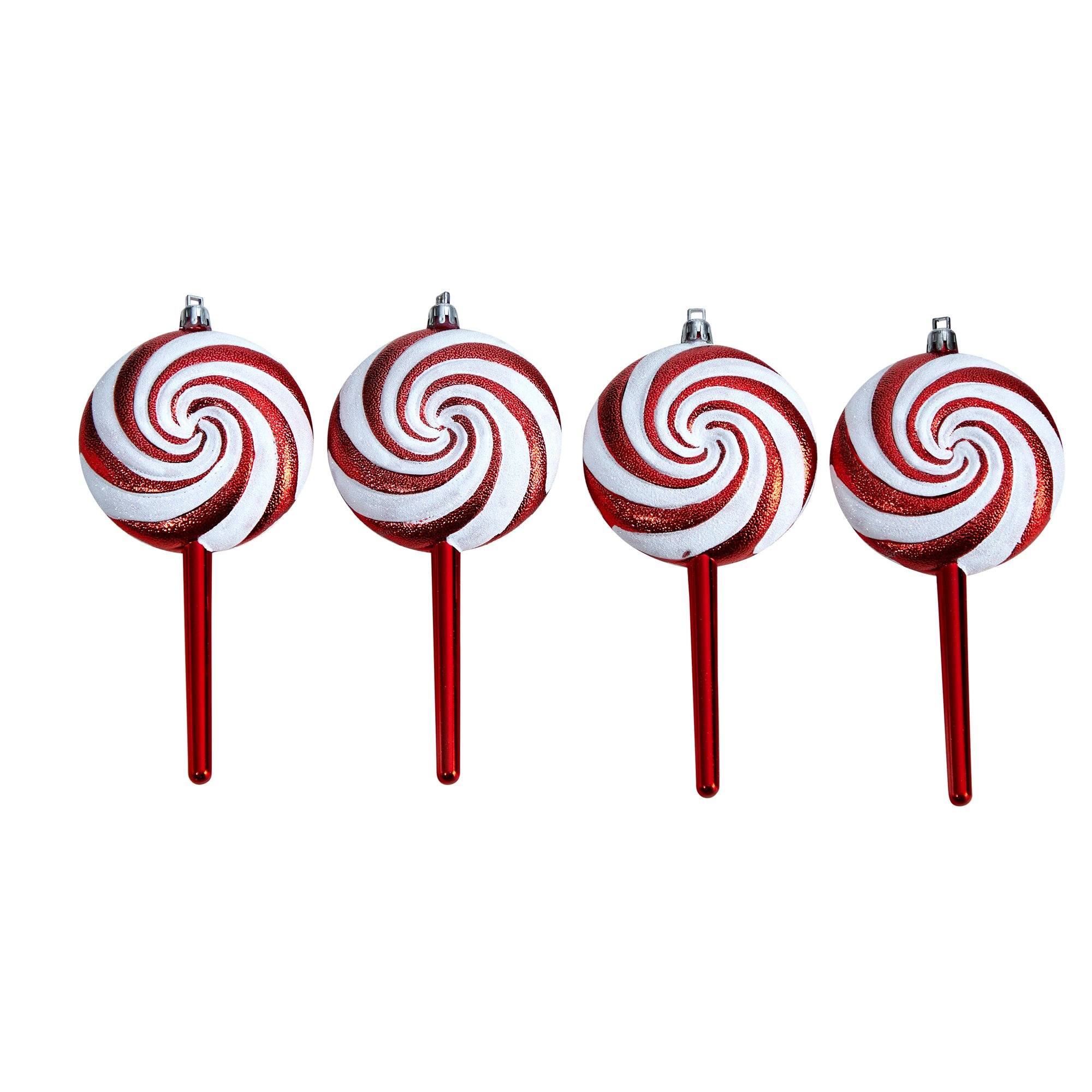 7” Candy Cane Lollipop Holiday Deluxe Christmas Shatterproof Ornament Set of 4