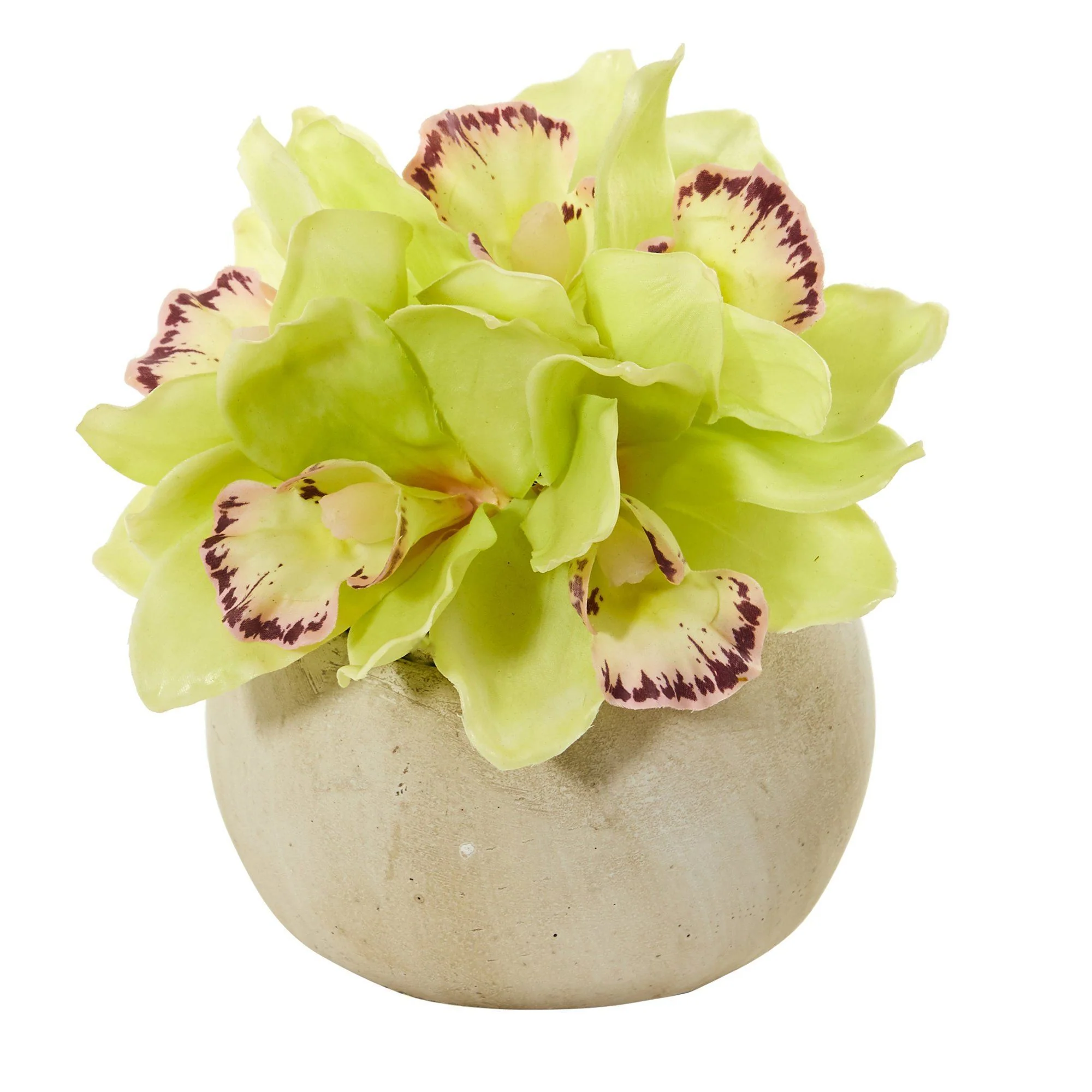Cymbidium Orchid Artificial Arrangement in Stone Vase - Image 2