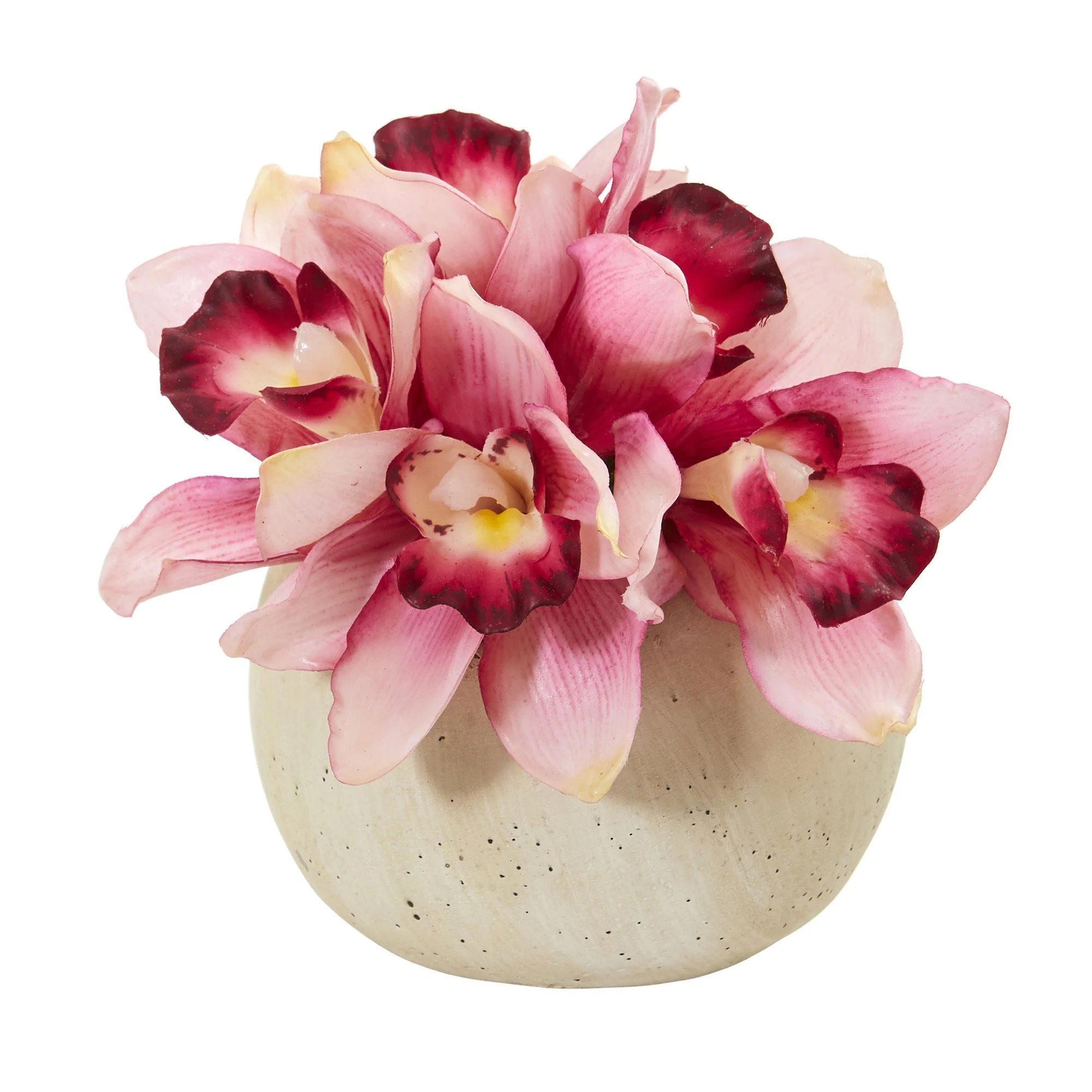 Cymbidium Orchid Artificial Arrangement in Stone Vase - Image 4