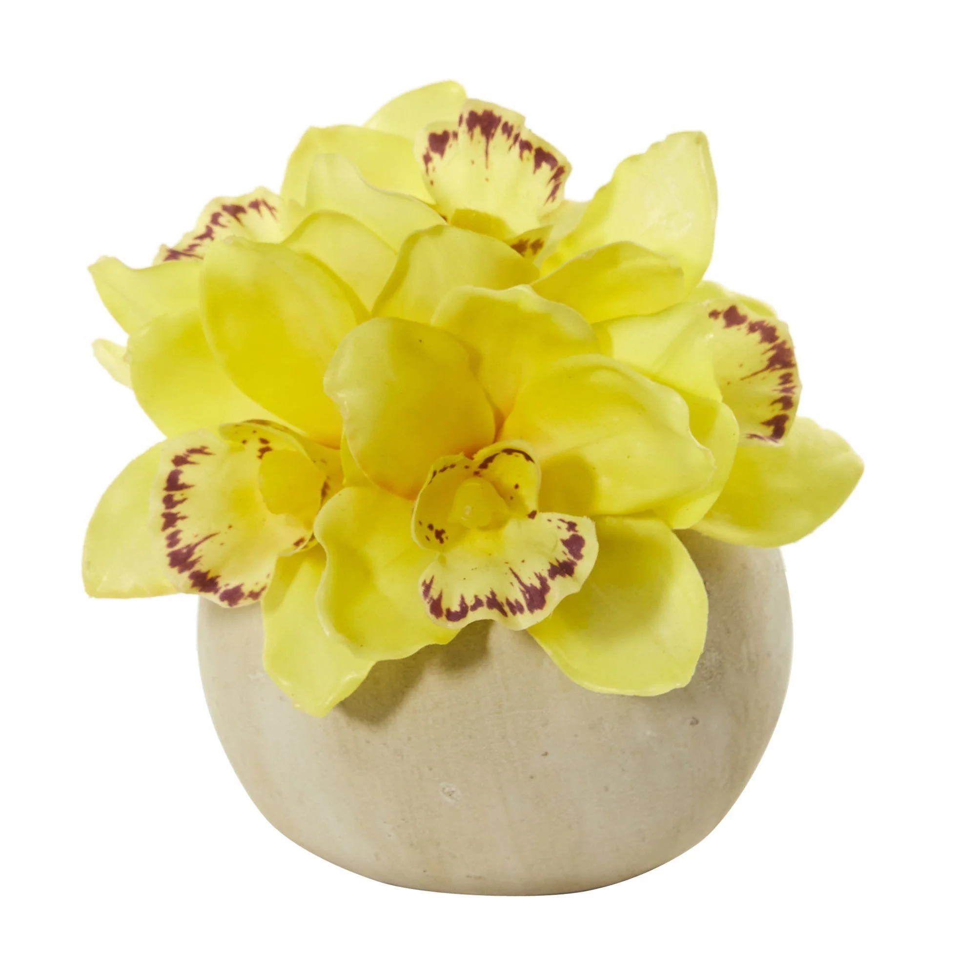 Cymbidium Orchid Artificial Arrangement in Stone Vase - Image 5