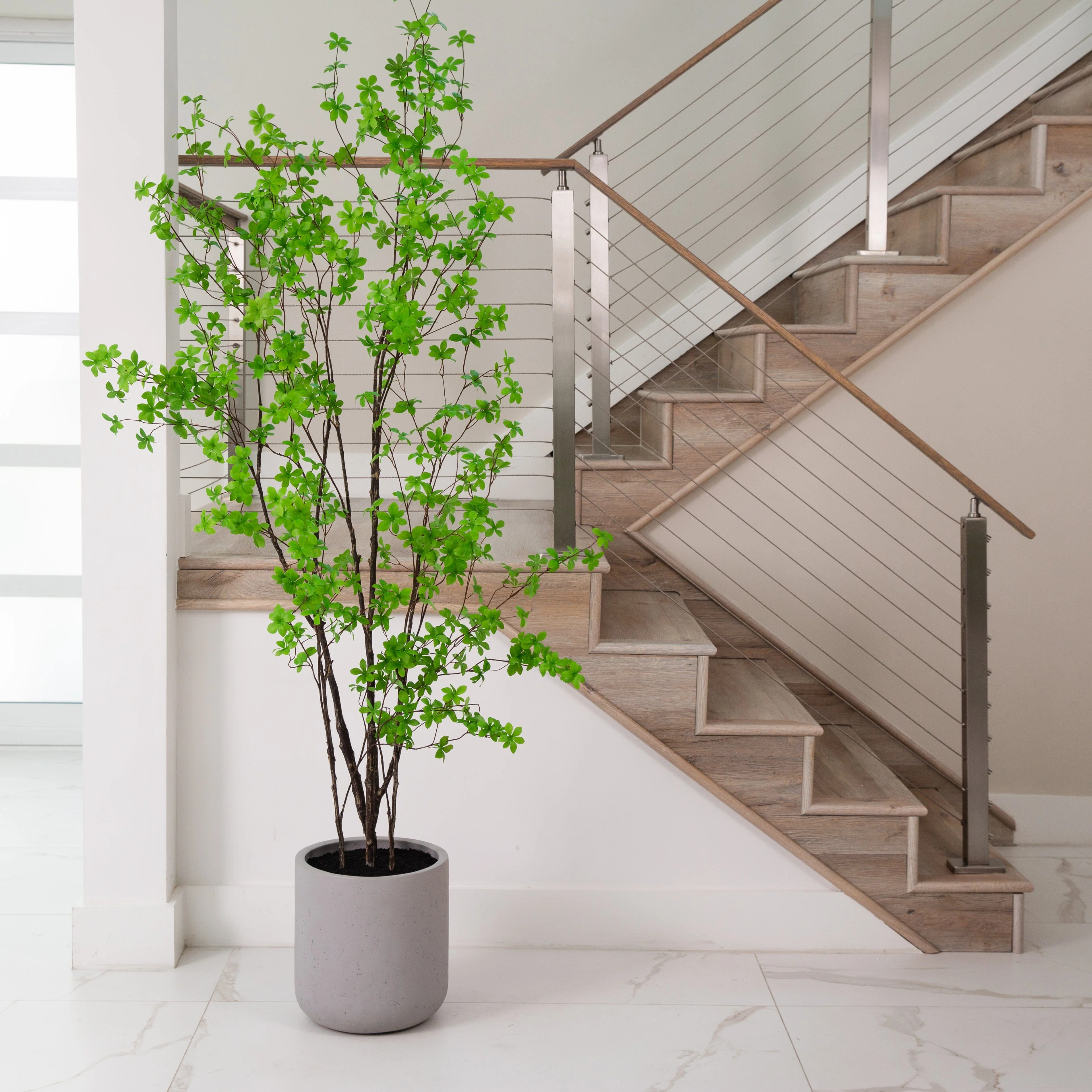 7’ Artificial Enkianthus Tree with Resin Stone Planter - Image 4