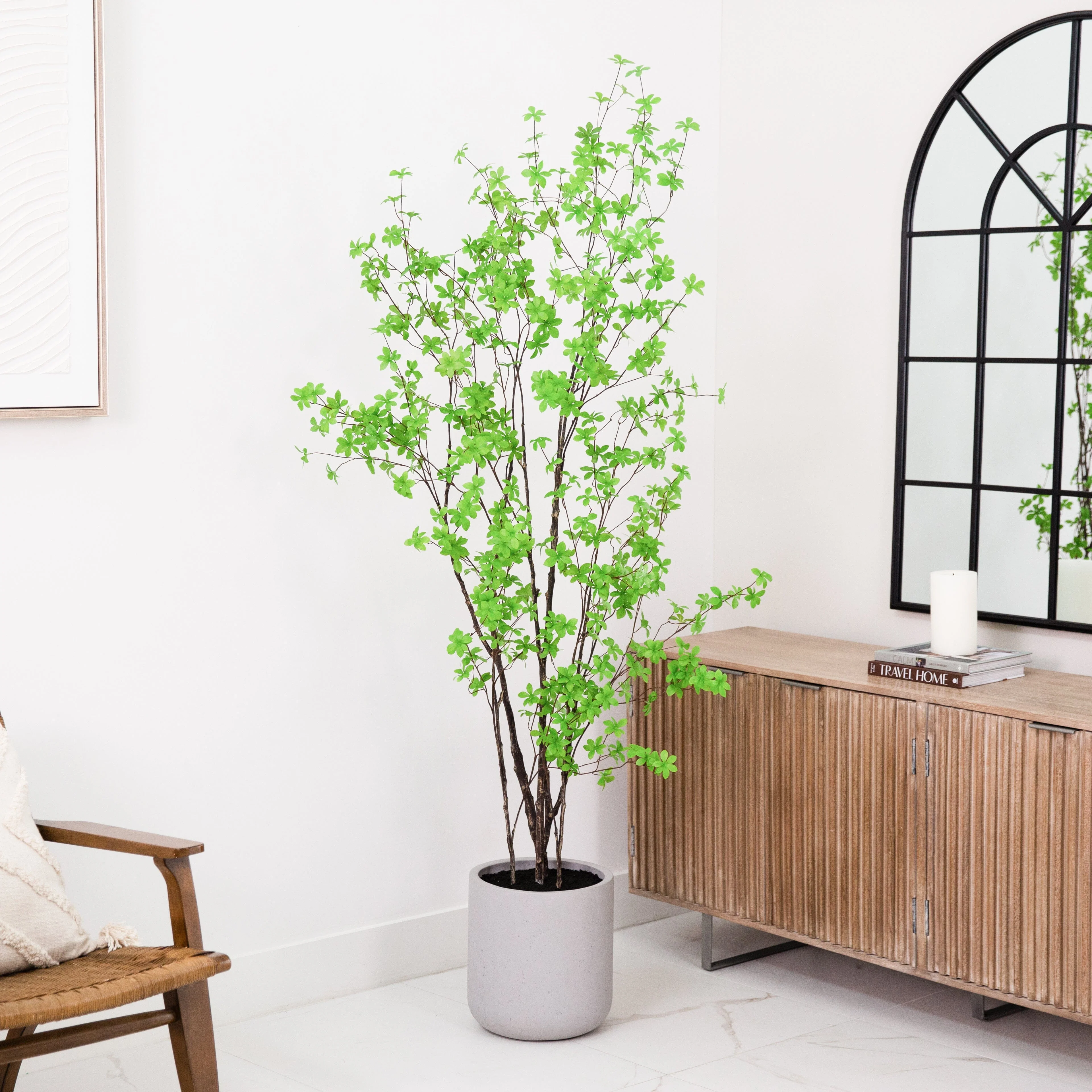 7’ Artificial Enkianthus Tree with Resin Stone Planter - Image 6
