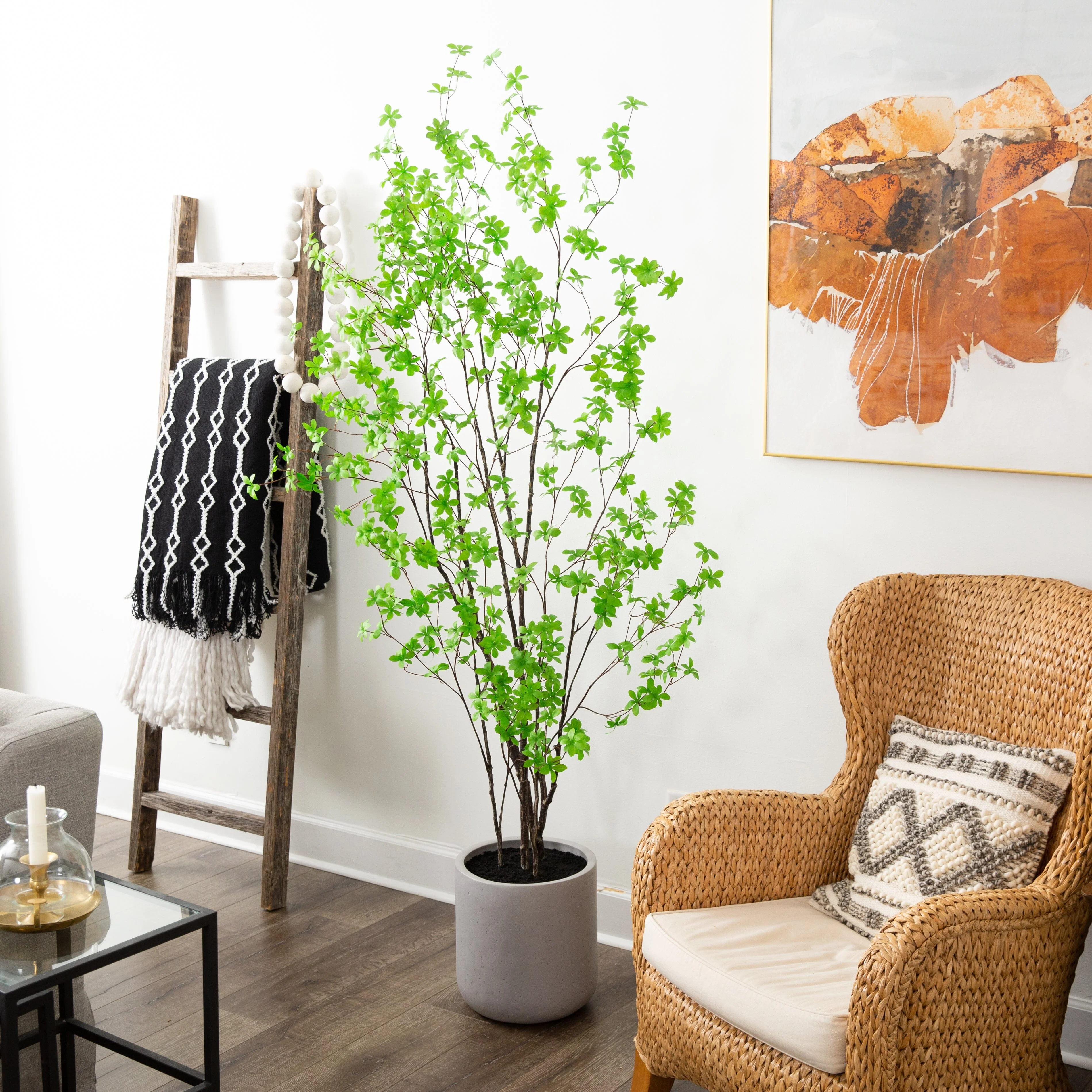 7’ Artificial Enkianthus Tree with Resin Stone Planter - Image 7