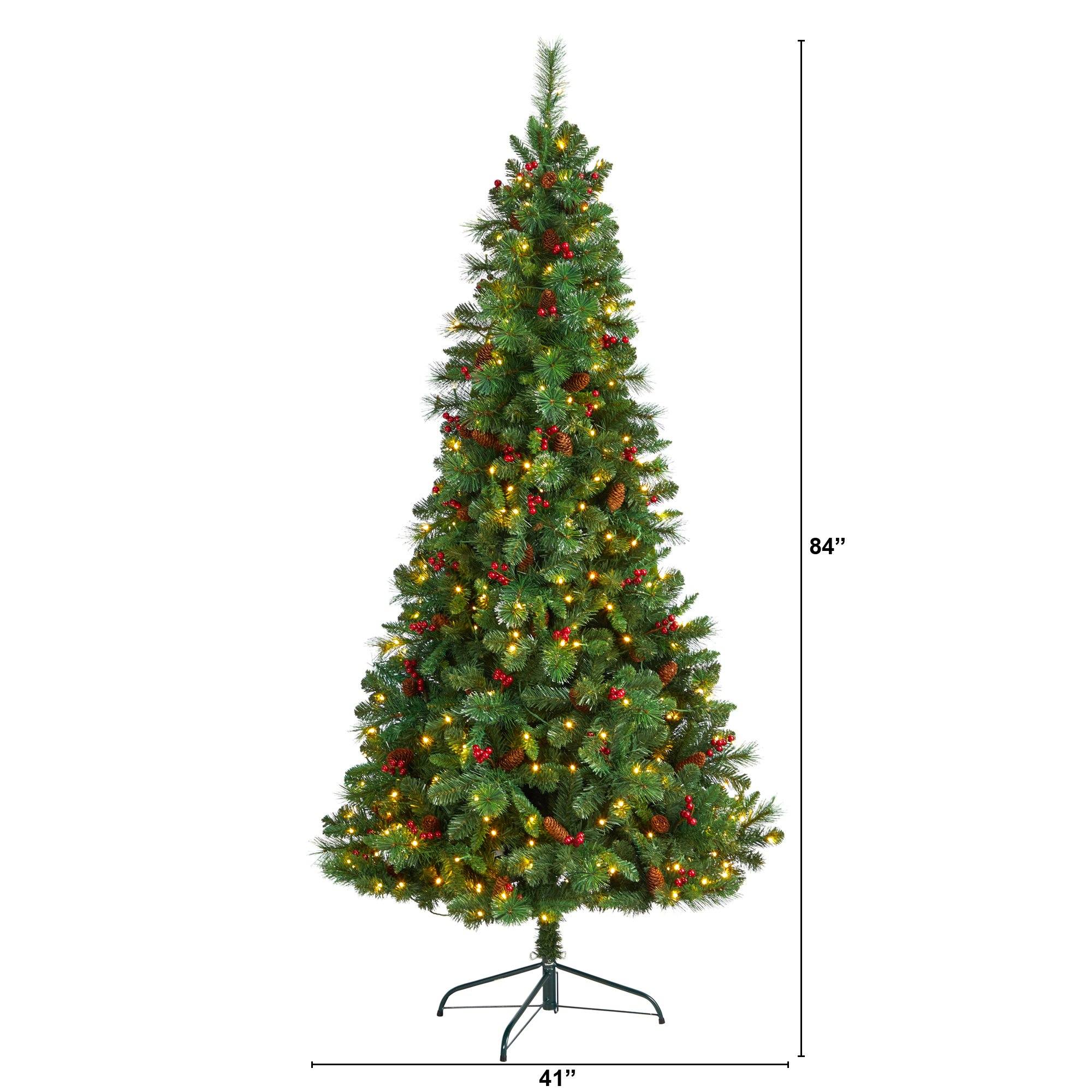 7’ Flat Back Montreal Mountain Artificial Christmas Tree with Pine Cones and Berries - Image 2