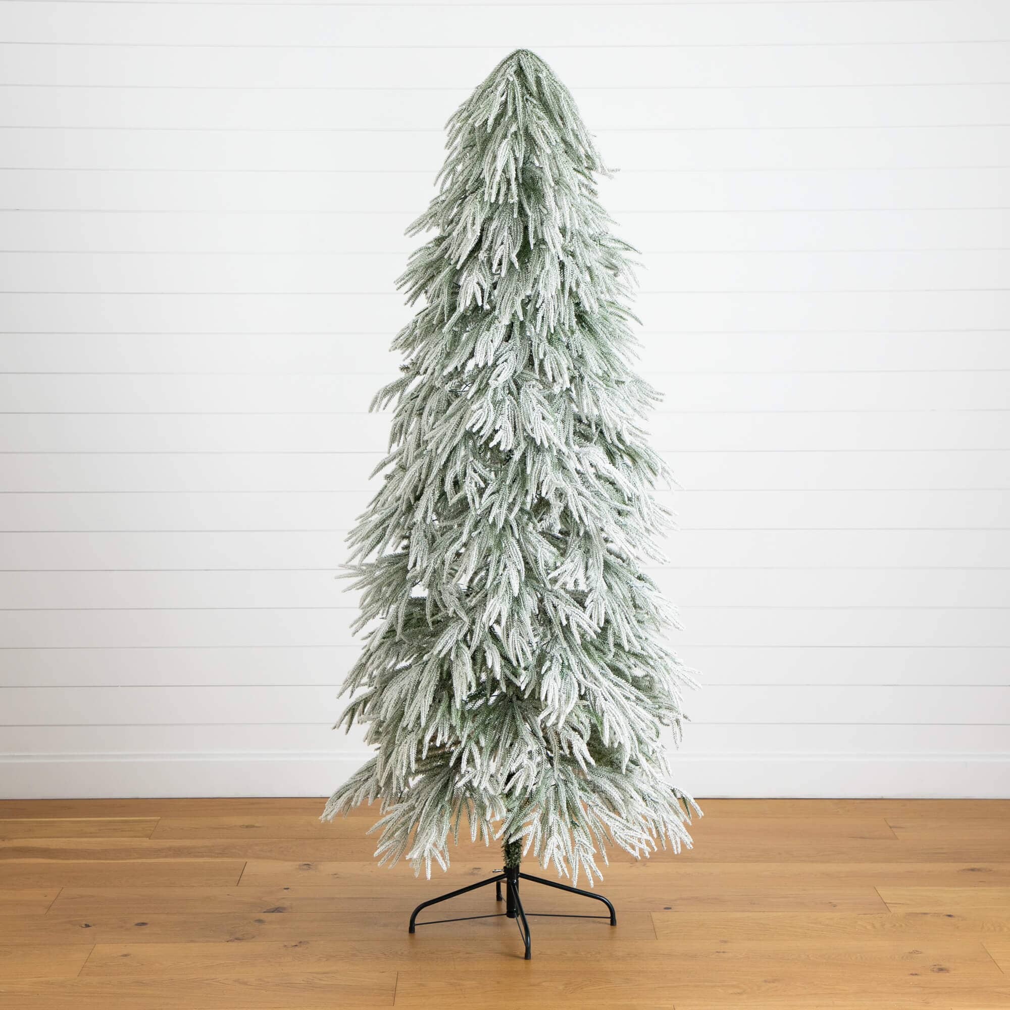 7' Flocked Down Swept Artificial Christmas Tree with 300 LED Lights - Image 5