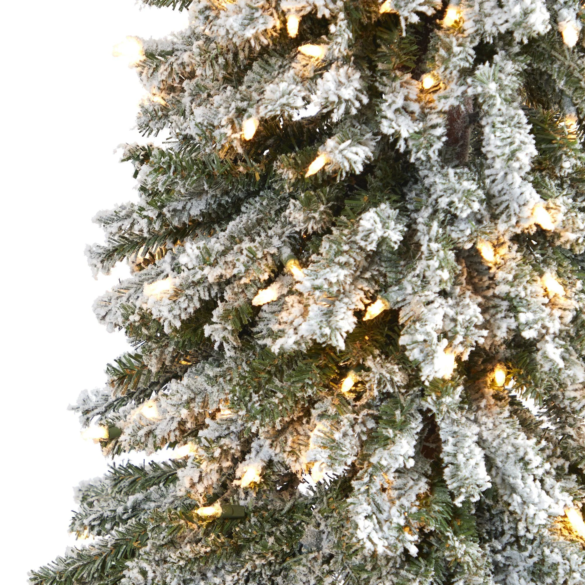 7’ Flocked Grand Alpine Artificial Christmas Tree with 400 Lights and 950 Branches on Natural Trunk - Image 5