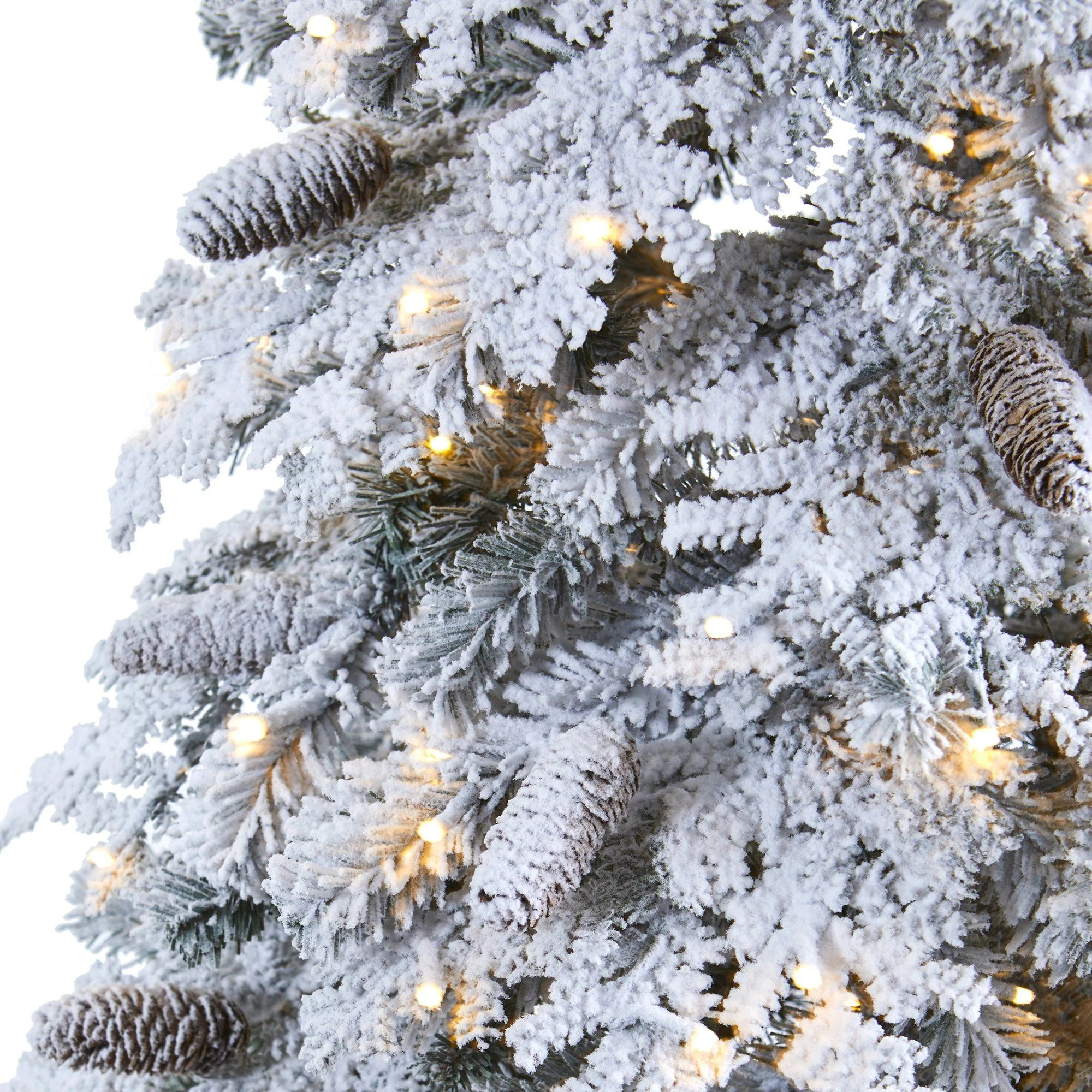 7’ Flocked Montana Down Swept Spruce Artificial Christmas Tree with Pinecones and 400 LED Lights - Image 3