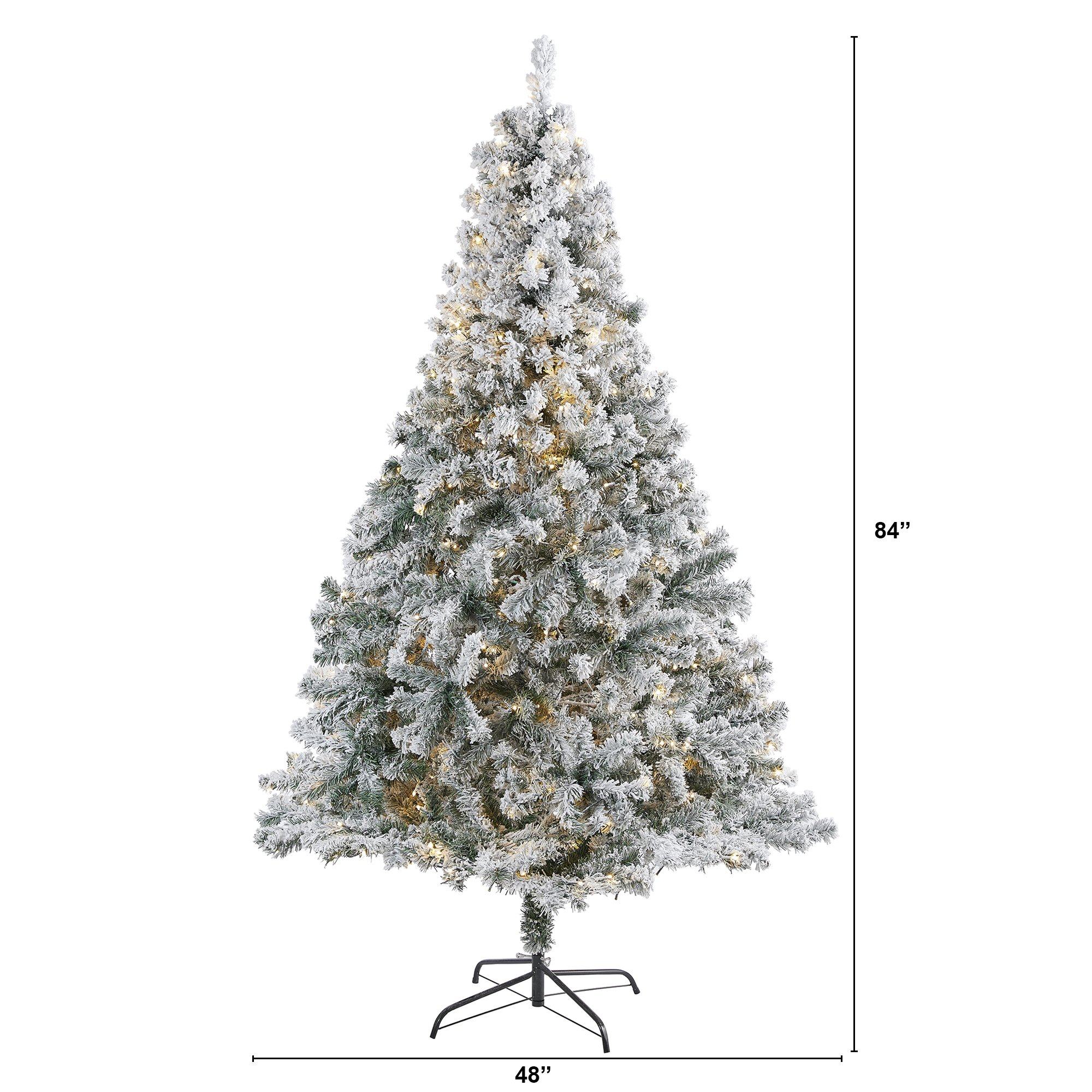 7' Flocked Rock Springs Spruce Artificial Christmas Tree with 350 Clear LED Lights and 800 Bendable Branches - Image 2