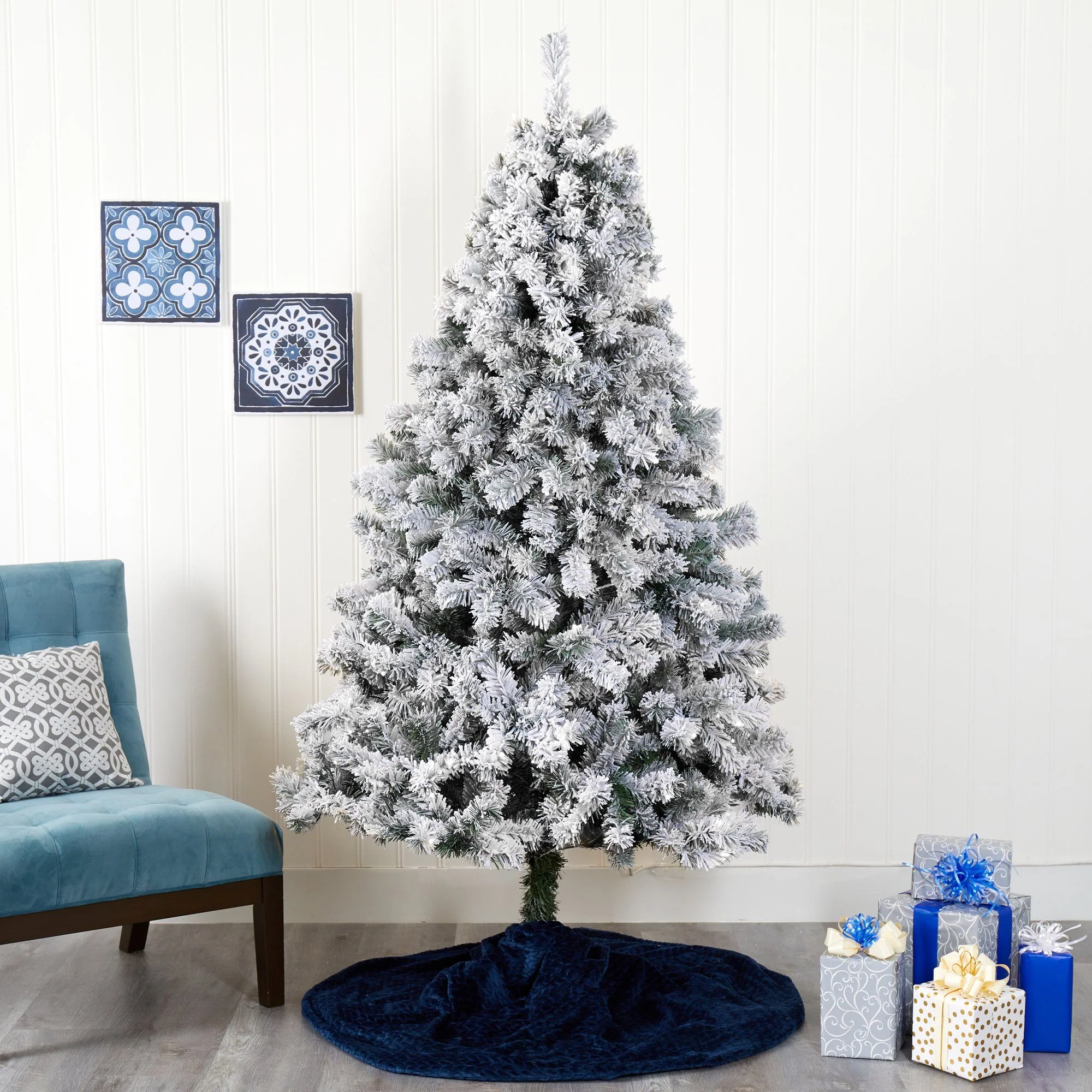 7' Flocked West Virginia Fir Artificial Christmas Tree - Image 6