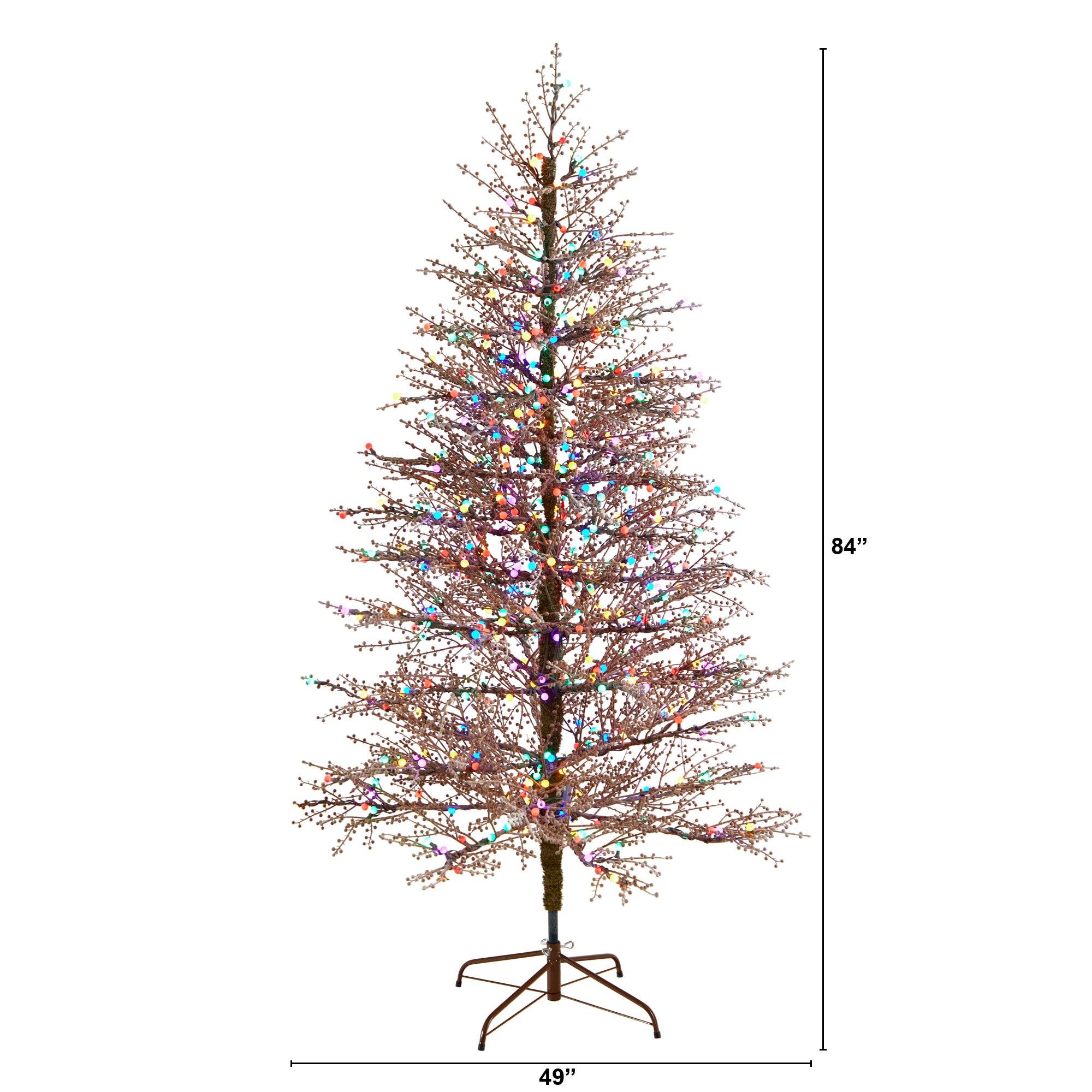 7' Frosted Berry Twig Christmas Tree with 450 Multicolored Gum Ball LED Lights and 1192 Bendable Branches - Image 2