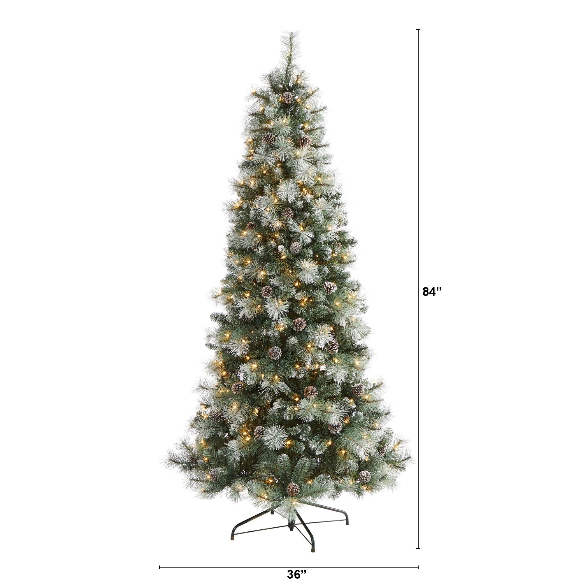 Frosted Tip British Columbia Mountain Pine Artificial Christmas Tree with 400 Clear Lights, Pine Cones and 882 Bendable Branches - Image 2