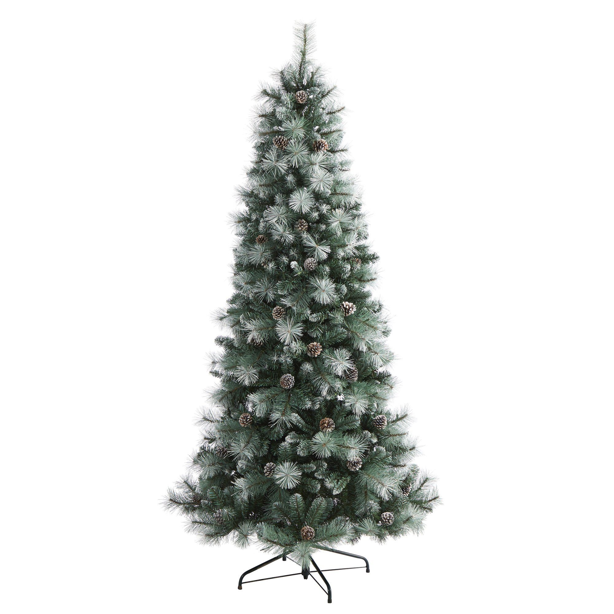 Frosted Tip British Columbia Mountain Pine Artificial Christmas Tree with 400 Clear Lights, Pine Cones and 882 Bendable Branches - Image 3