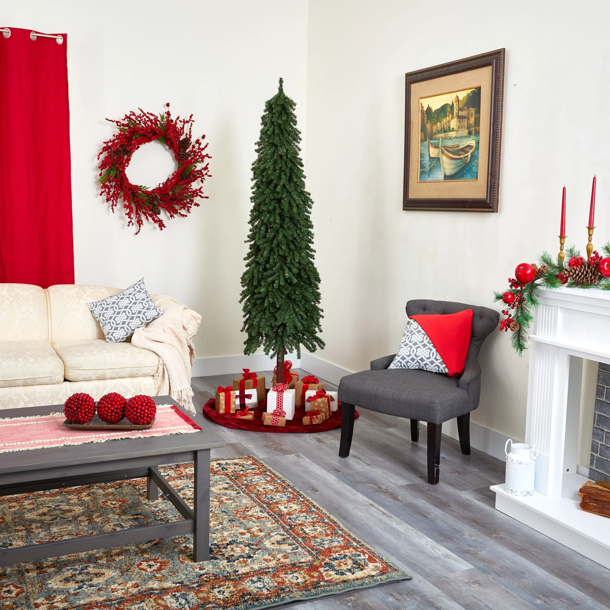 7’ Grand Alpine Artificial Christmas Tree with 950 Bendable Branches on Natural Trunk - Image 6