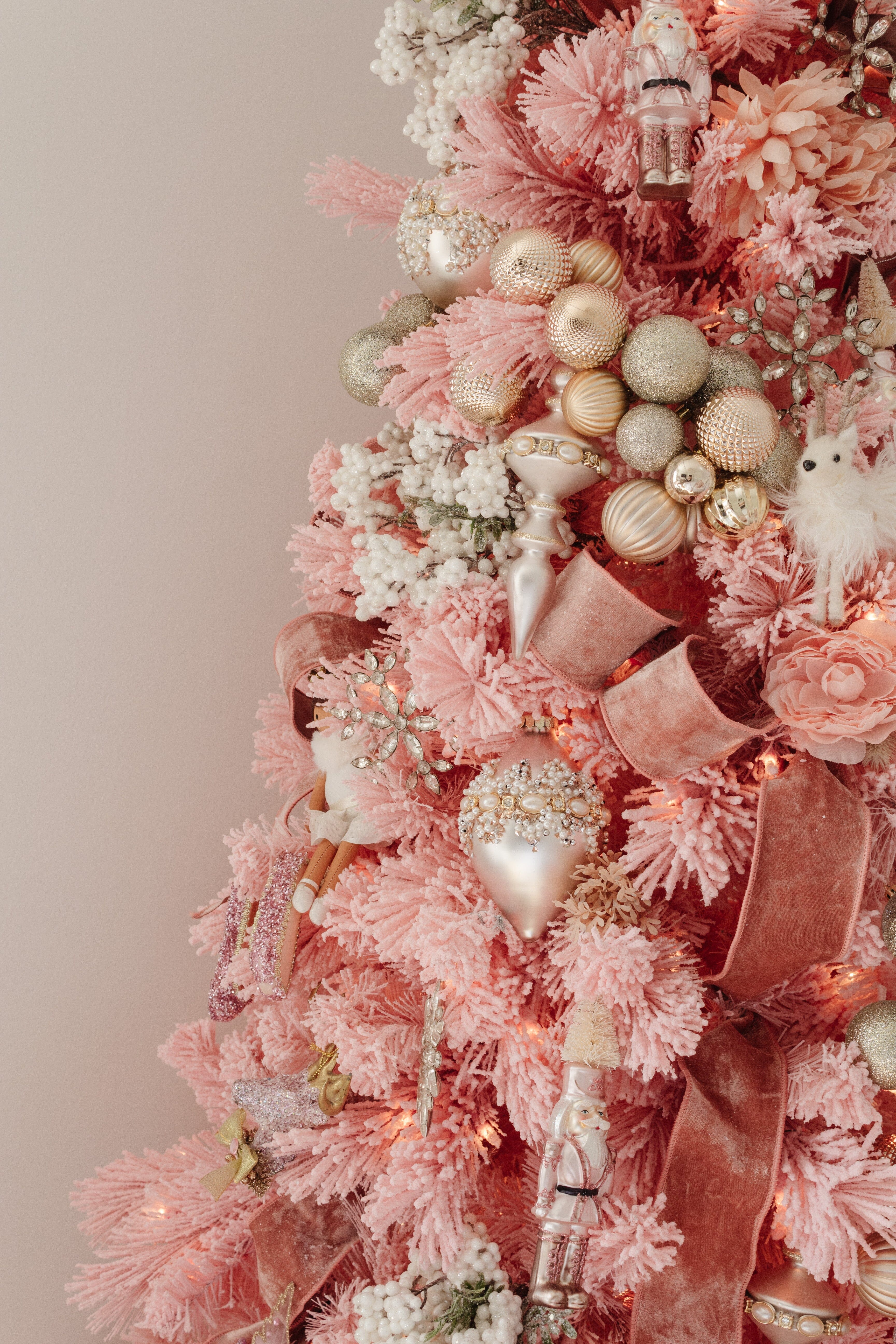 7' Holiday Pink Cashmere Christmas Tree with 300 lights and 599 Bendable Branches - Image 3