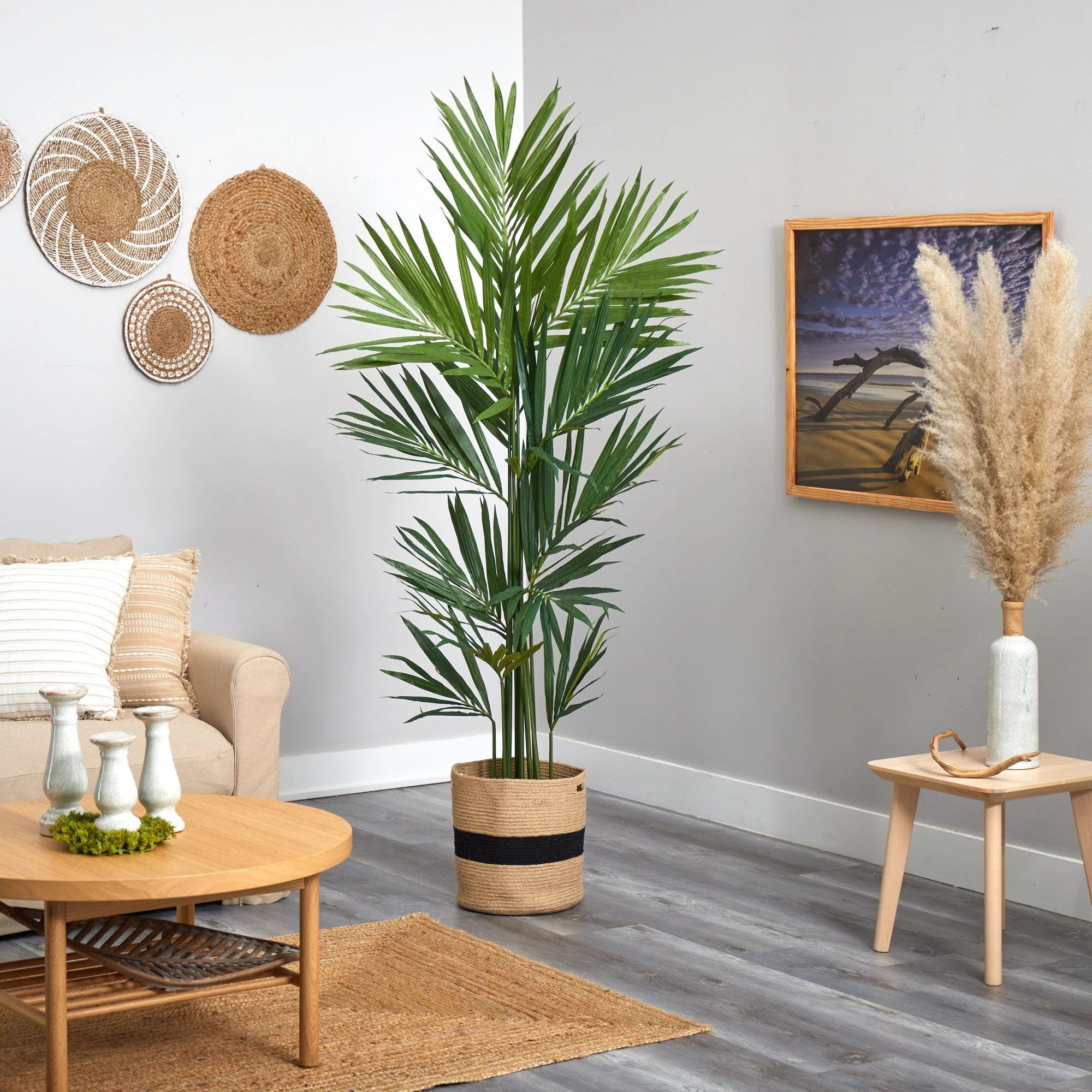 7’ Kentia Artificial Palm in Handmade Natural Cotton Planter - Image 4