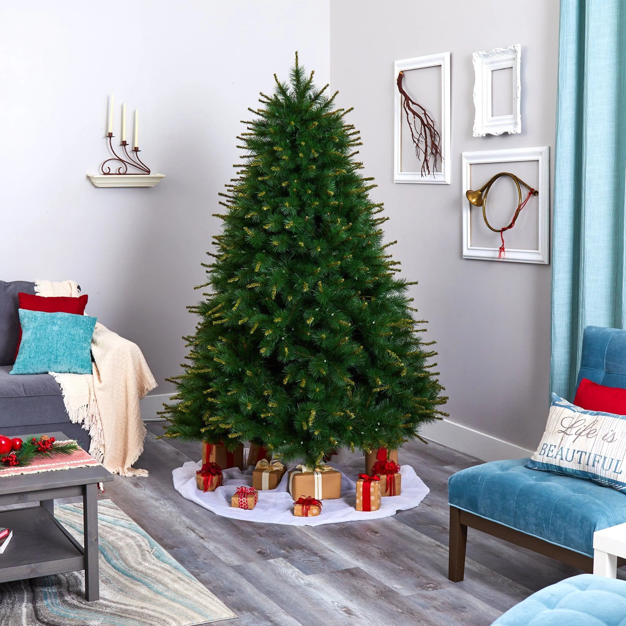 7’ New England Pine Artificial Christmas Tree with 400 Clear Lights and 1044 Bendable Branches - Image 7