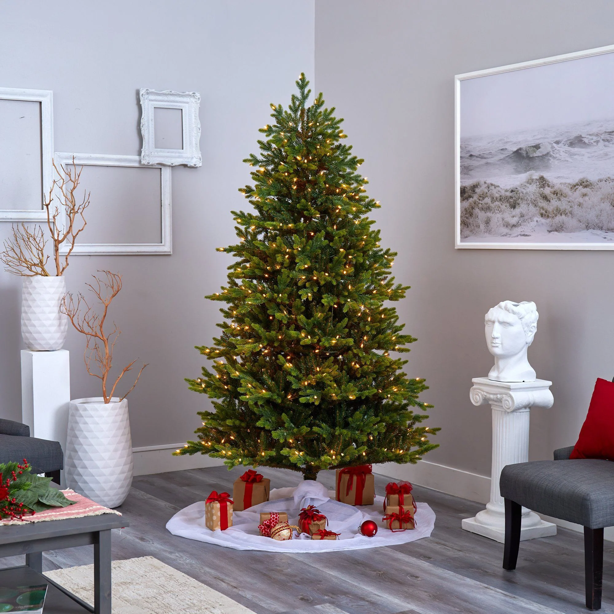 7’ North Carolina Fir Artificial Christmas Tree with 550 Clear Lights and 3703 Bendable Branches - Image 3