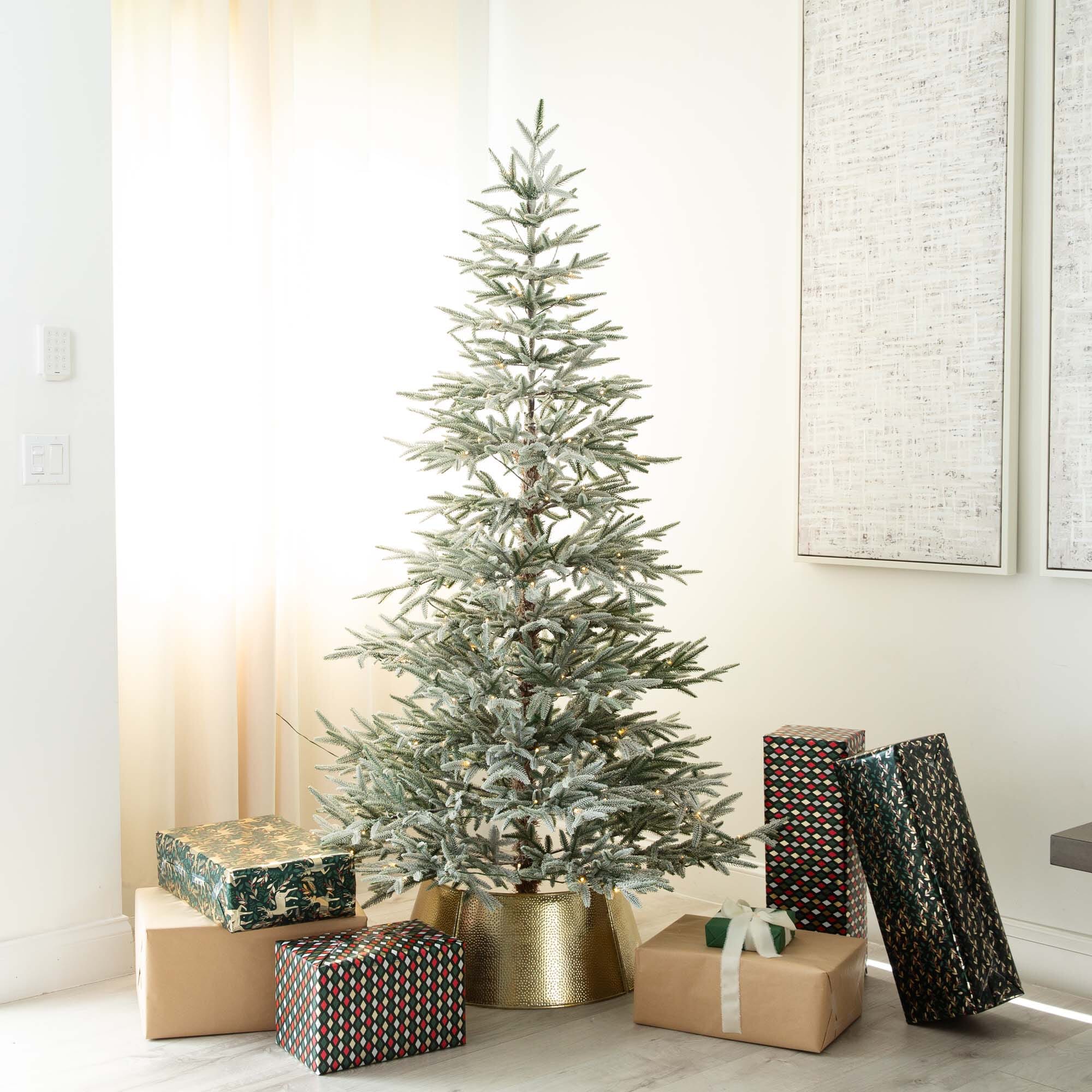7’ Pre-Lit Artificial Flocked Woodland Fir Christmas Tree with 200 Warm White LED Lights - Image 3