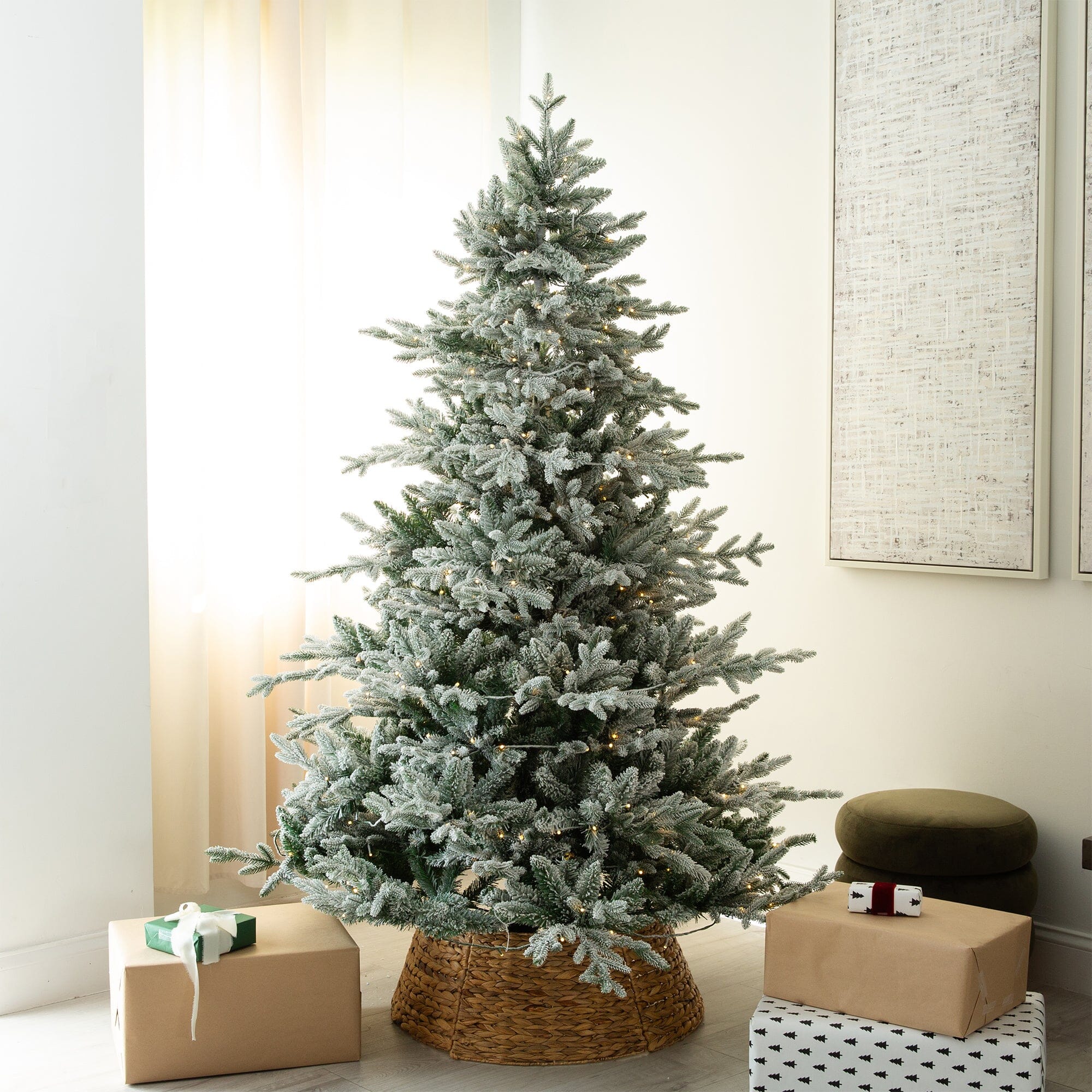 7' Pre-Lit Artificial Fraser Fir Flocked Christmas Tree with Instant Connect Technology and 400 Warm White LED Lights - Image 3