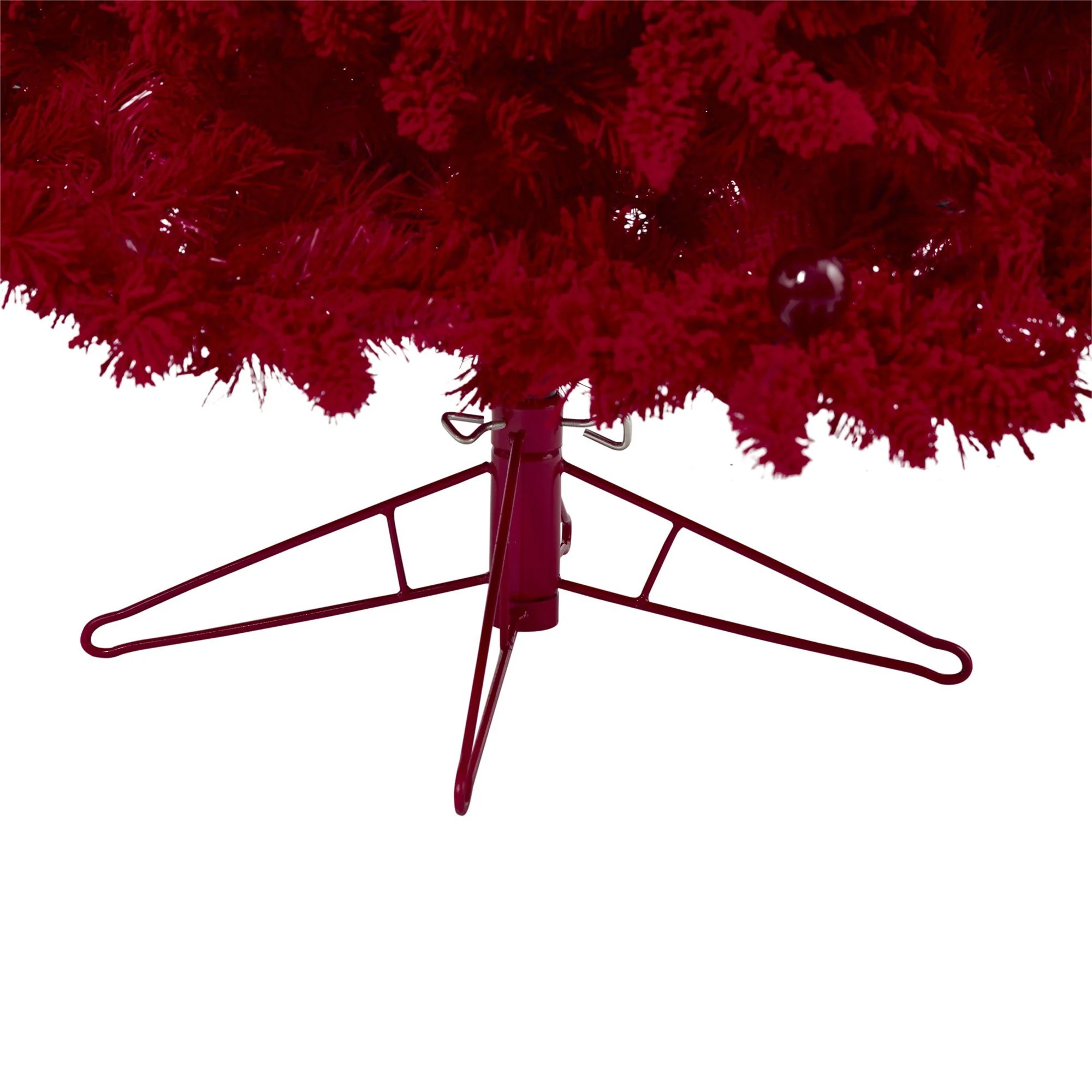 7' Red Flocked Fraser Fir Artificial Christmas Tree with 500 Red Lights, 40 Globe Bulbs and 1039 Bendable Branches - Image 4