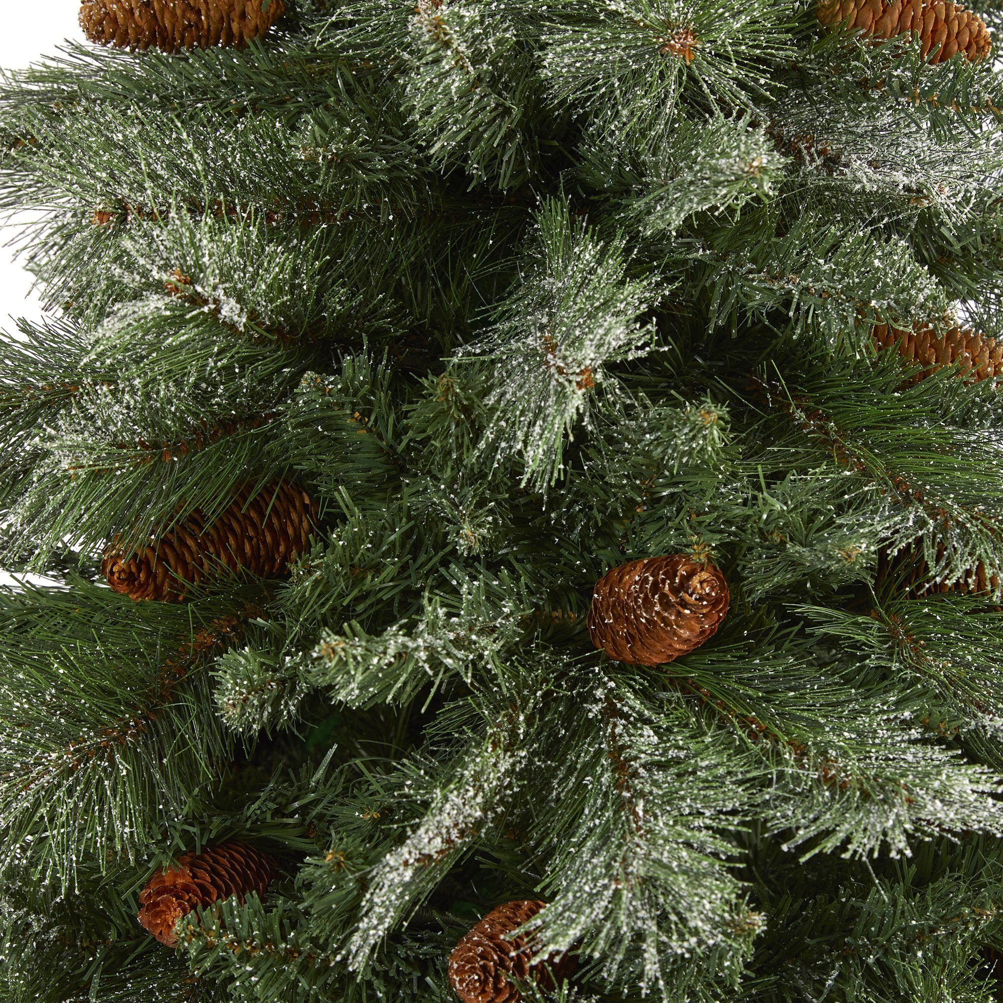 7’ Snowed French Alps Mountain Pine Artificial Christmas Tree with 833 Bendable Branches and Pine Cones - Image 3