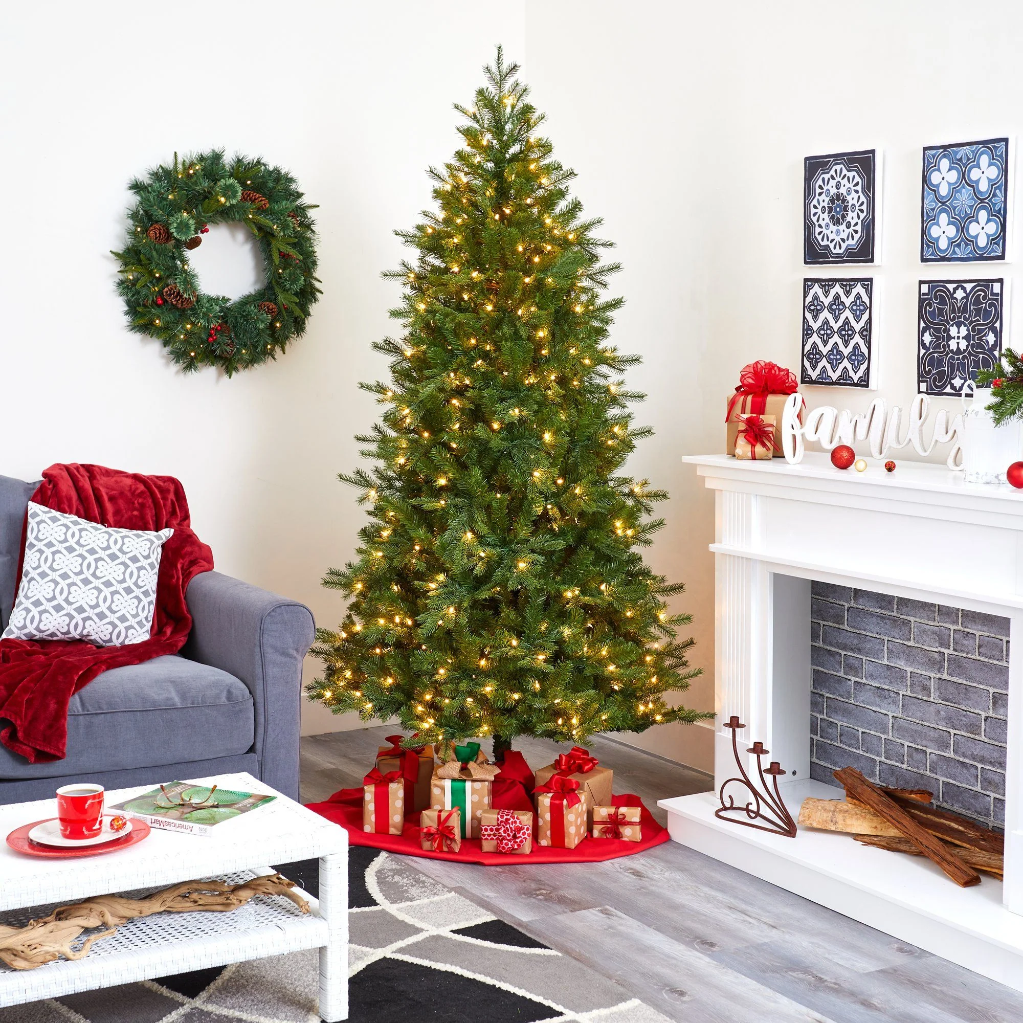 7' Vienna Fir Artificial Christmas Tree with 450 Warm White Lights and 843 Bendable Branches - Image 9