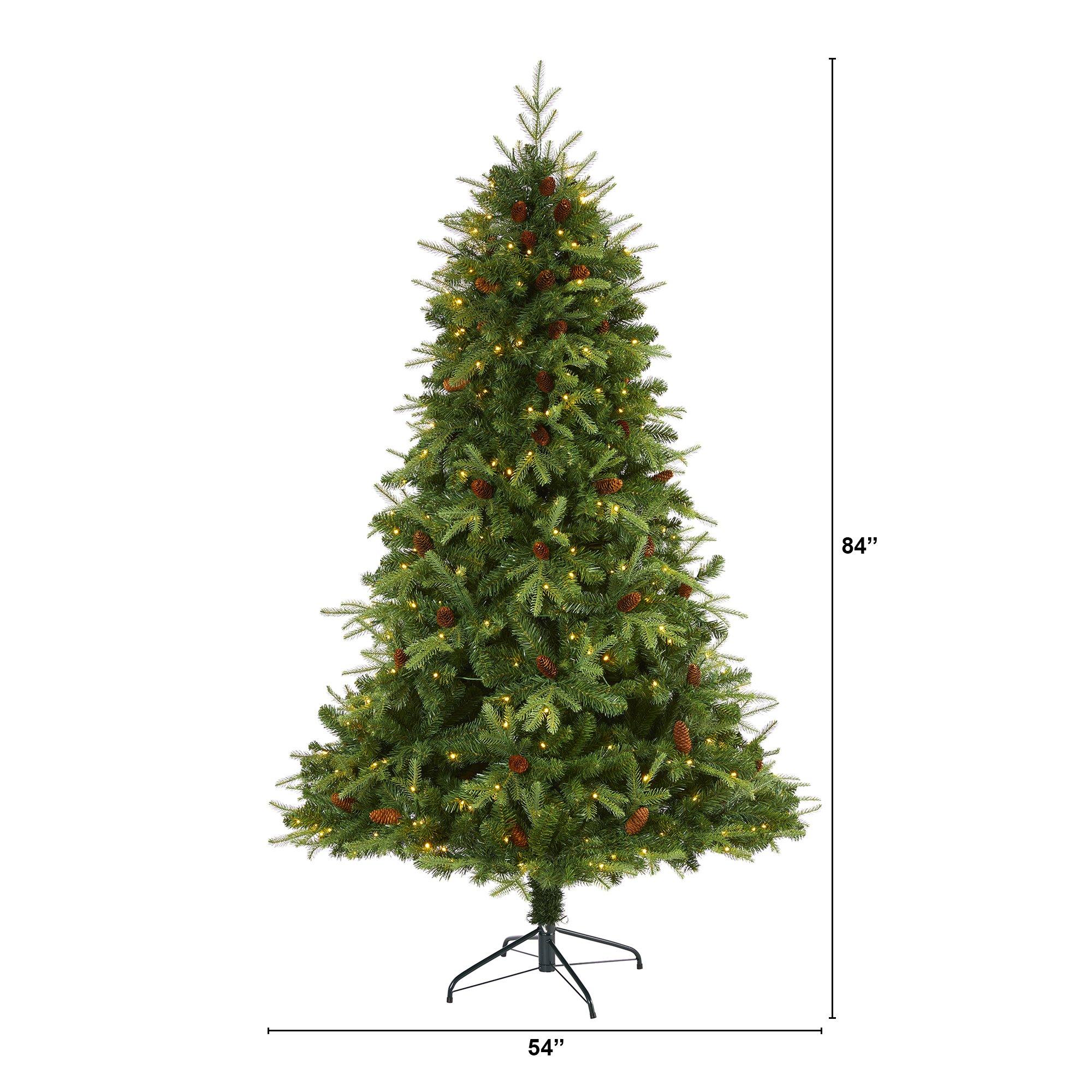7’ Wellington Spruce “Natural Look” Artificial Christmas Tree with 400 Clear LED Lights and Pine Cones - Image 2