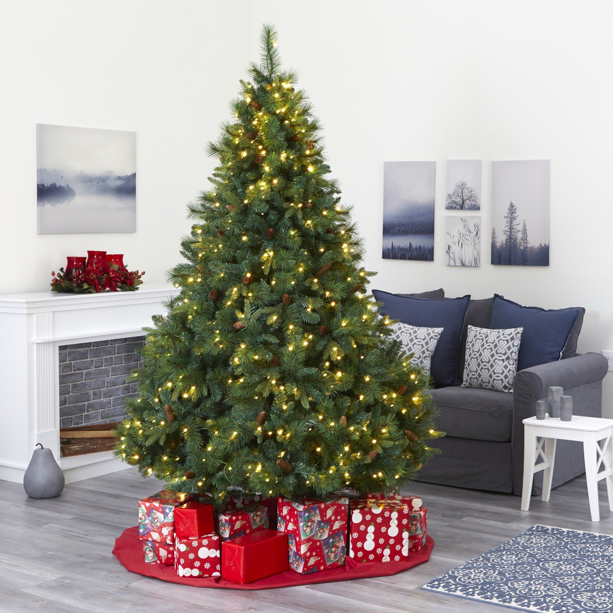 7’ West Virginia Full Bodied Mixed Pine Artificial Christmas Tree with 450 Clear LED Lights and Pine Cones - Image 5