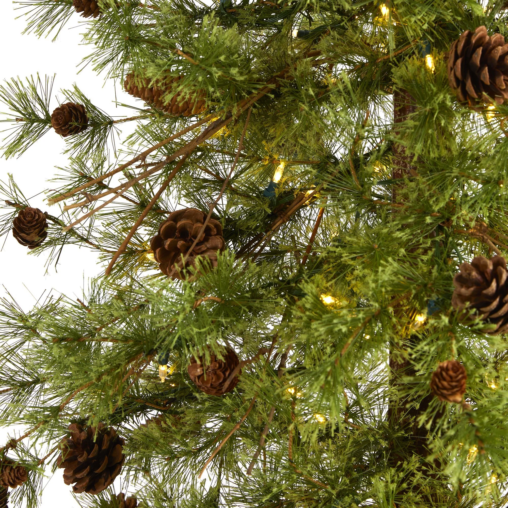 7' Wyoming Alpine Artificial Christmas Tree with 200 Clear (multifunction) LED Lights and Pine Cones on Natural Trunk - Image 3
