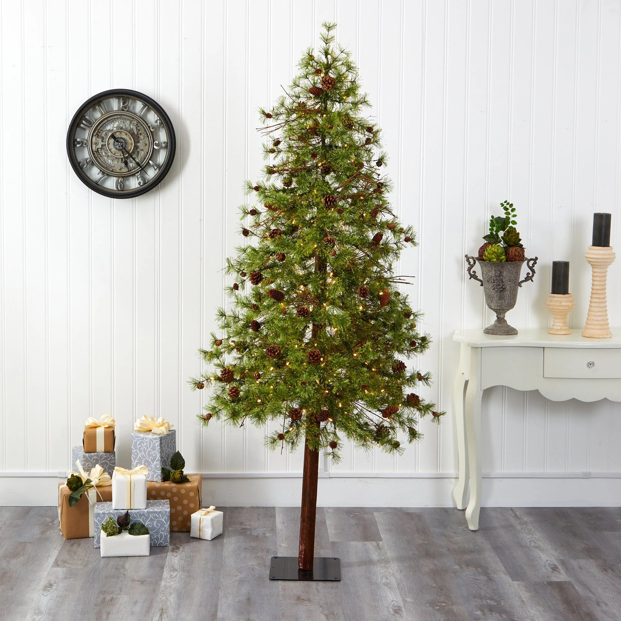 7' Wyoming Alpine Artificial Christmas Tree with 200 Clear (multifunction) LED Lights and Pine Cones on Natural Trunk - Image 7
