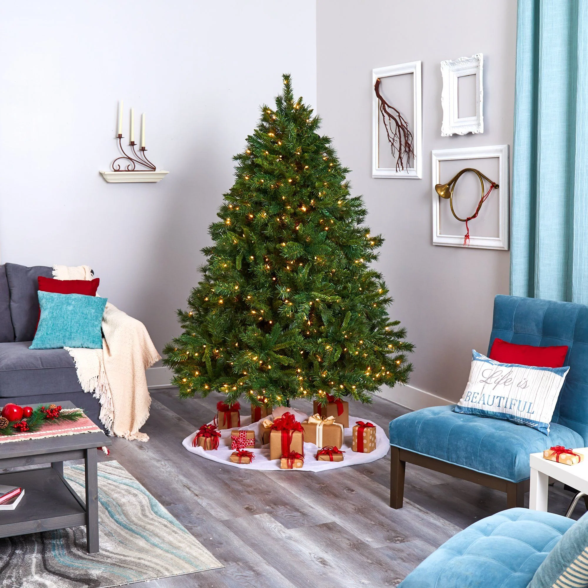 7’ Wyoming Mixed Pine Artificial Christmas Tree with 550 Clear Lights and 1054 Bendable Branches - Image 7