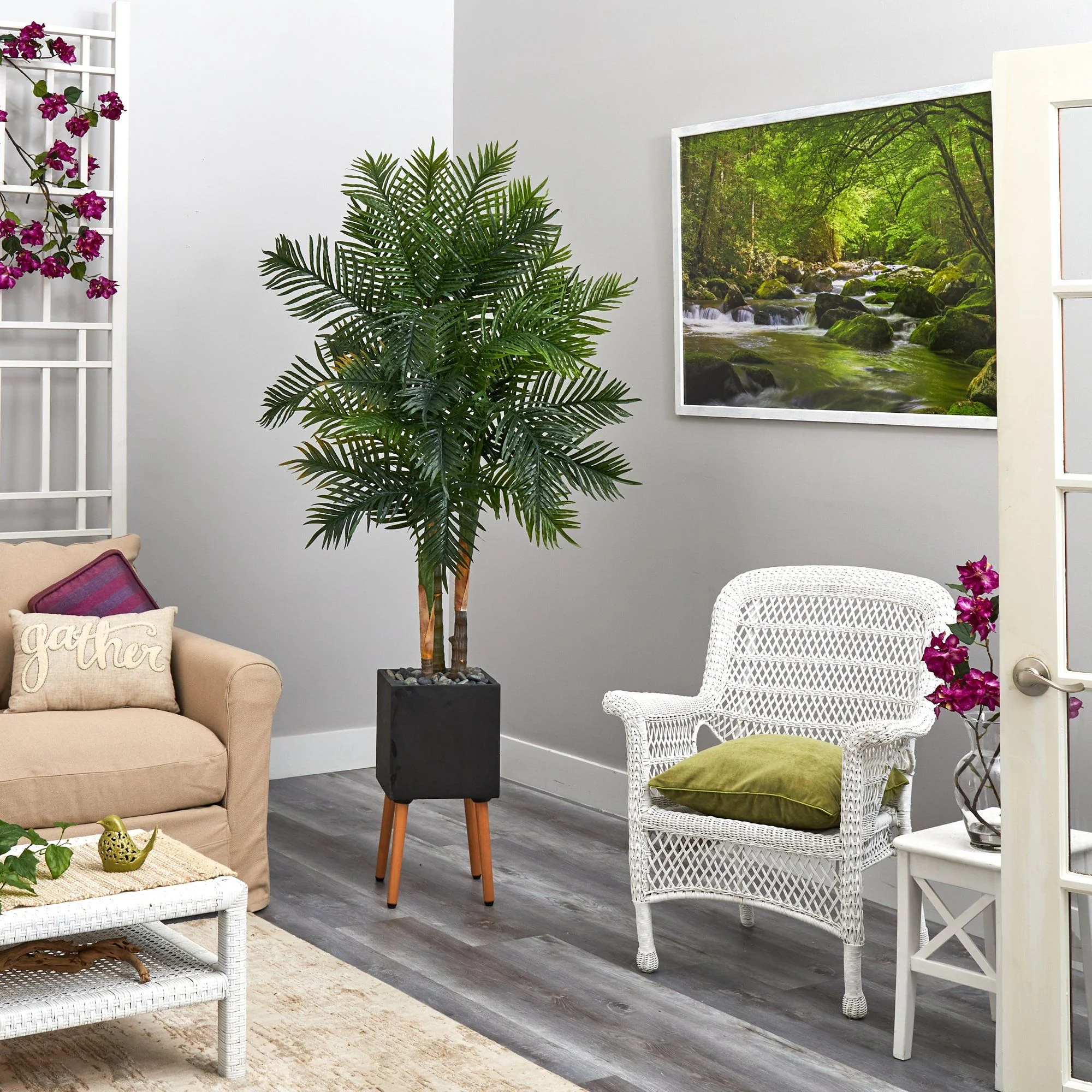 70” Areca Palm Artificial Tree in Black Planter with Stand - Image 4