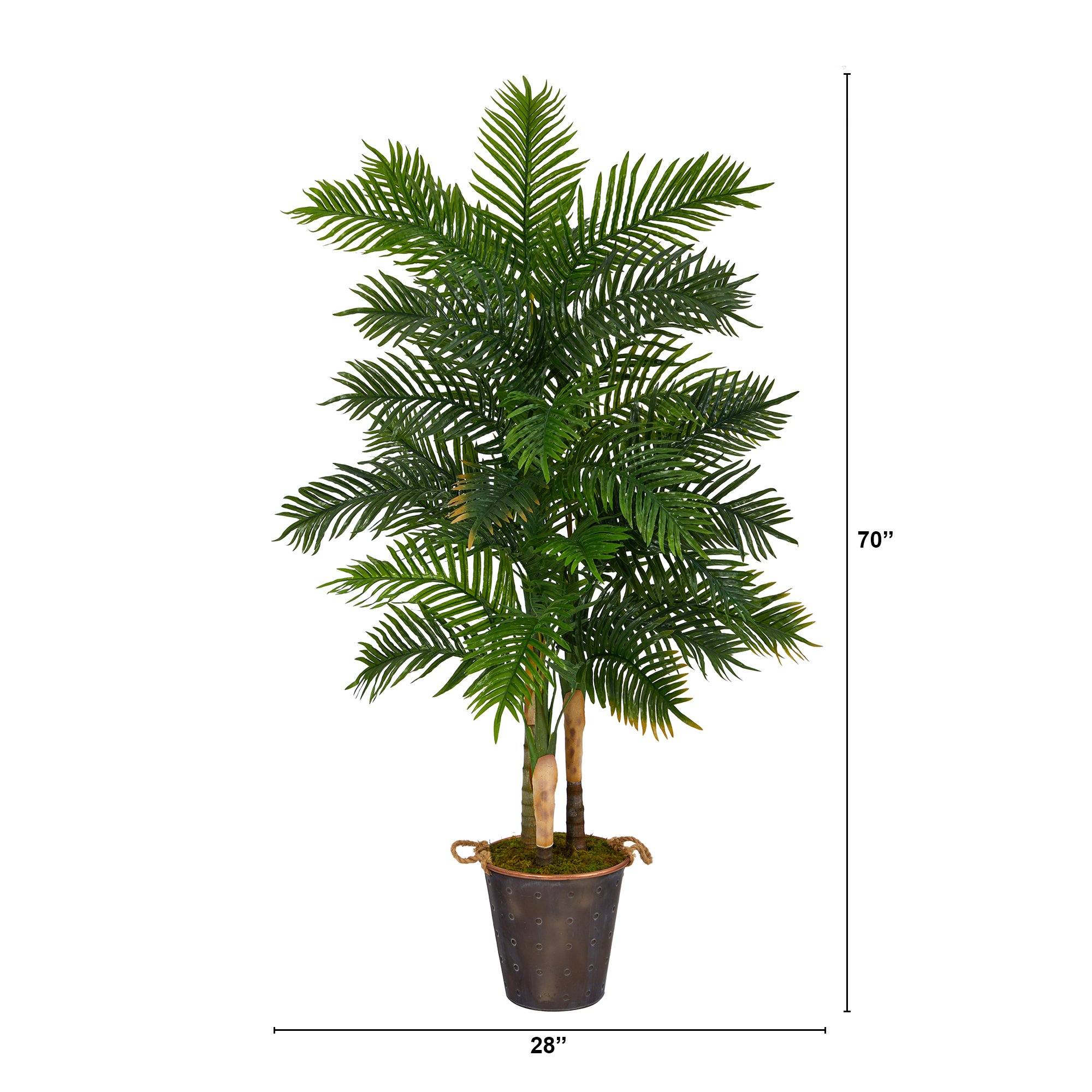 70” Areca Palm Artificial Tree in Decorative Metal Pail with Rope (Real Touch) - Image 4